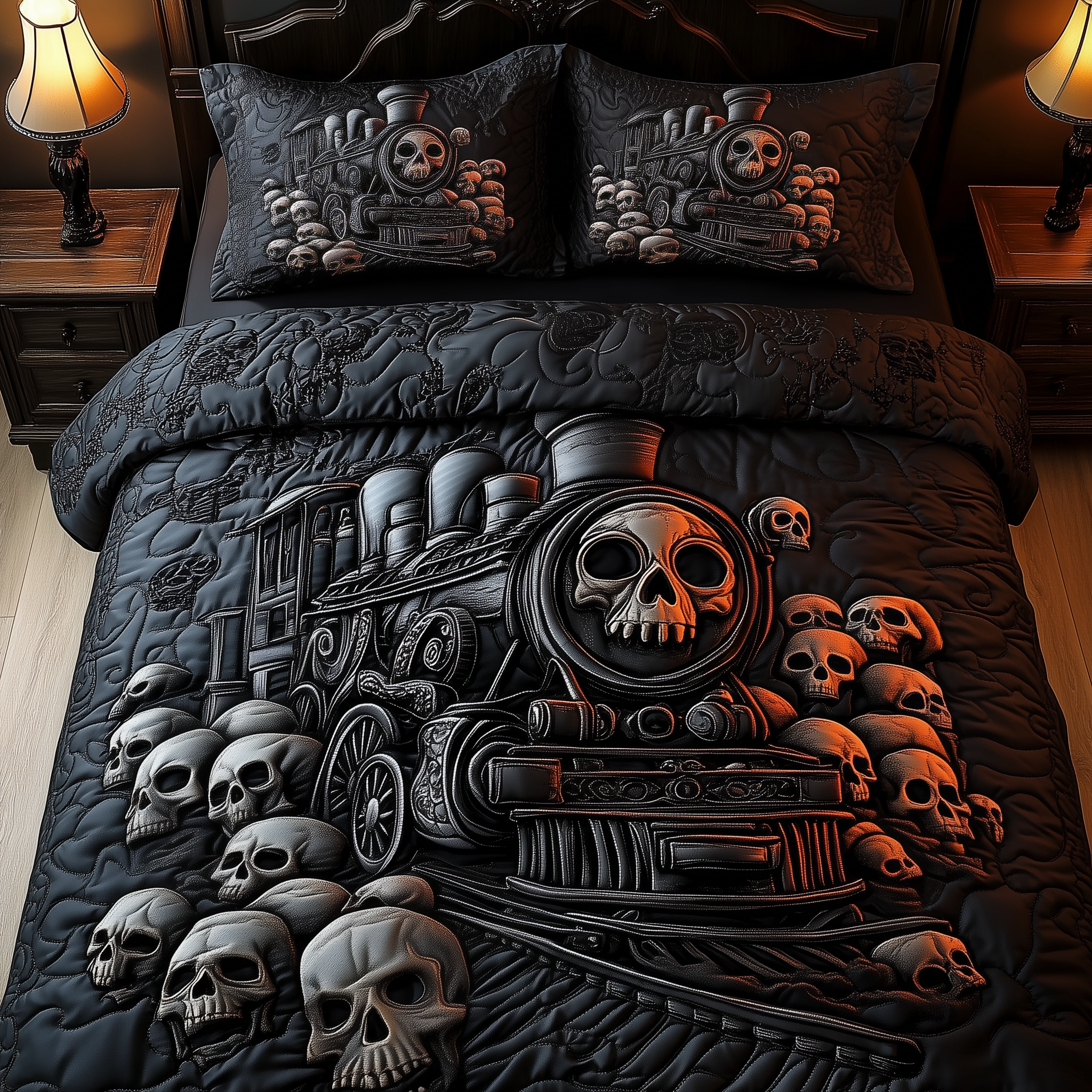 Train to the Skull Land Quilted Bedding Set Best King Bedding Sets Skull Gifts For Women