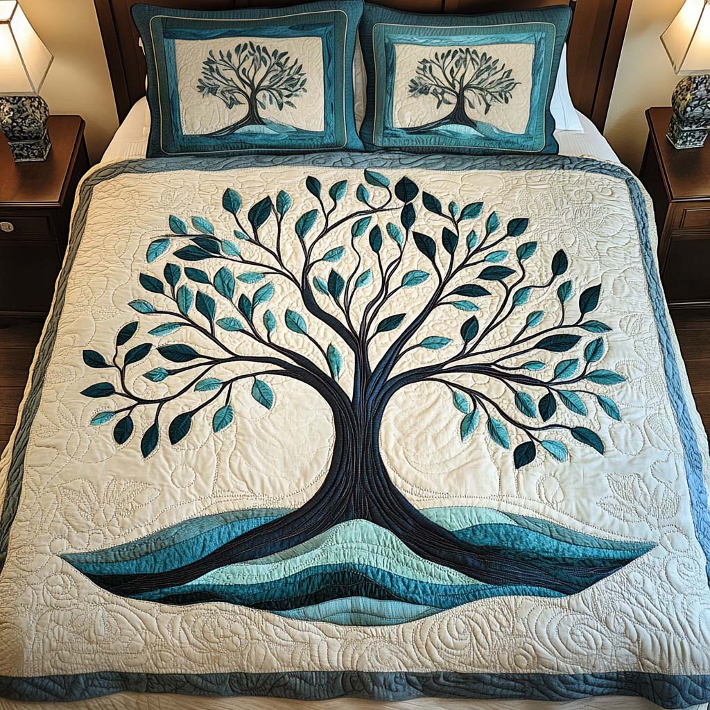 Tranquil Forest Quilted Bedding Set Cute Bedsheets Tree Of Life Gifts For Him