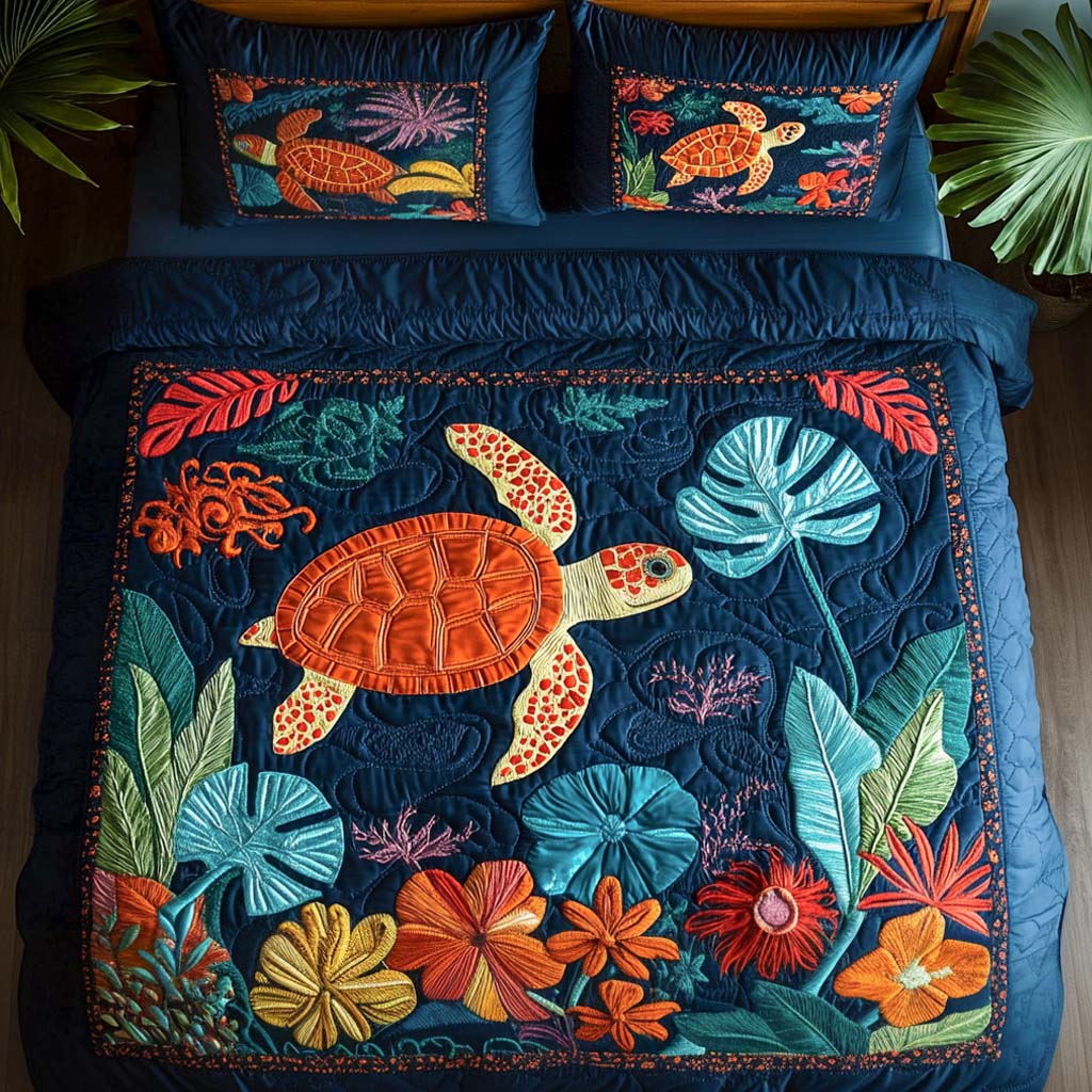 Tranquil Sea Quilted Bedding Set Cute Bedroom Decor Turtle Gifts For Turtle Lovers