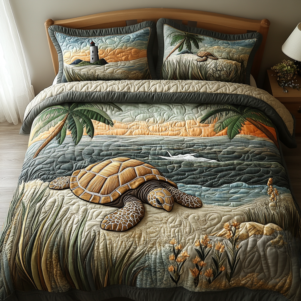 Tranquil Turtle Quilted Bedding Set Bedspread Set Gifts With Turtles On Them