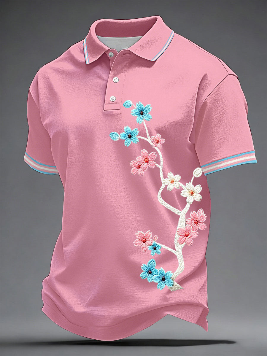 Trans Pride Sakura Flower Polo Shirt LGBTQ Trans Gift For Pride Month - Image 3
