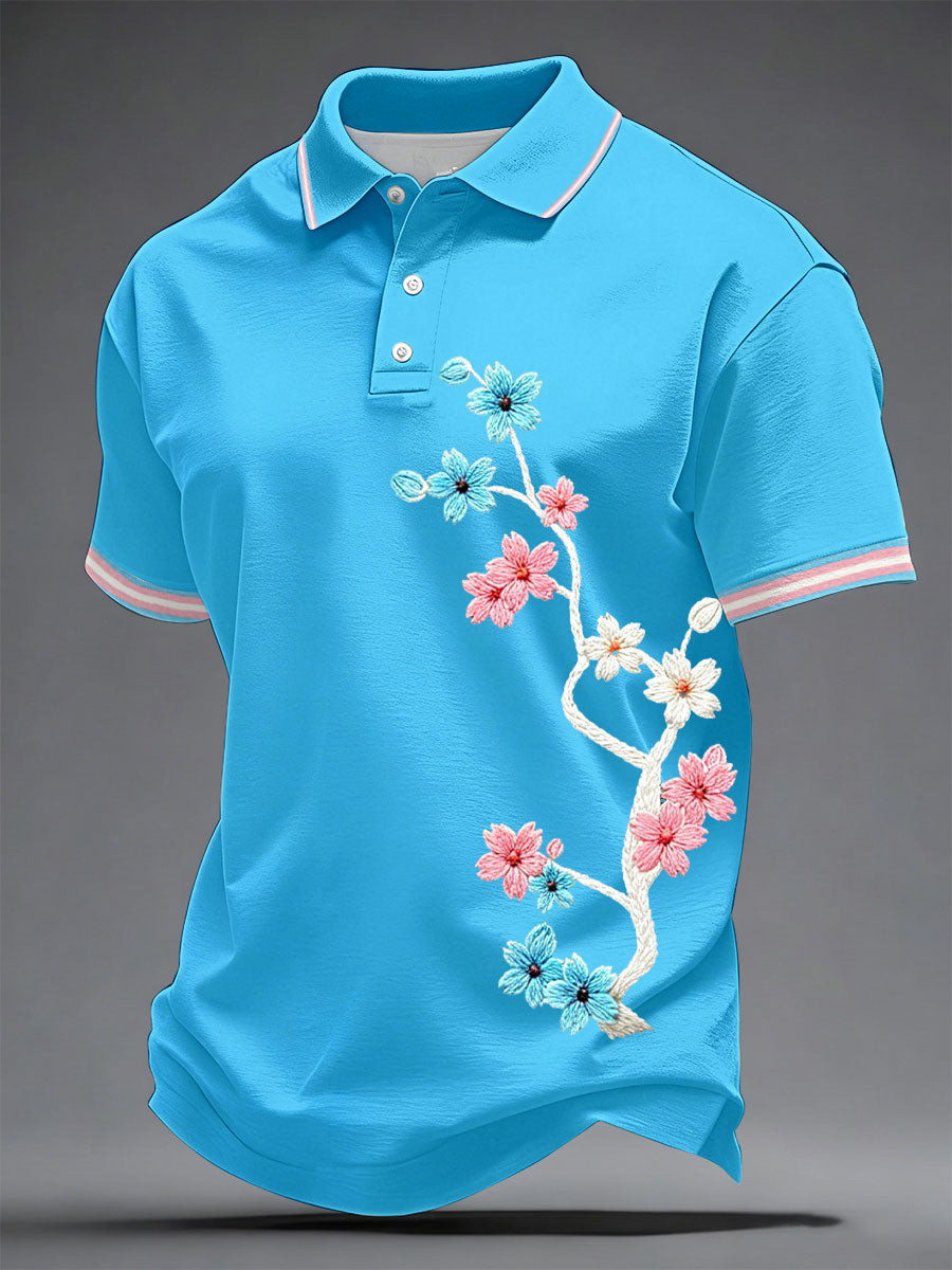 Trans Pride Sakura Flower Polo Shirt LGBTQ Trans Gift For Pride Month