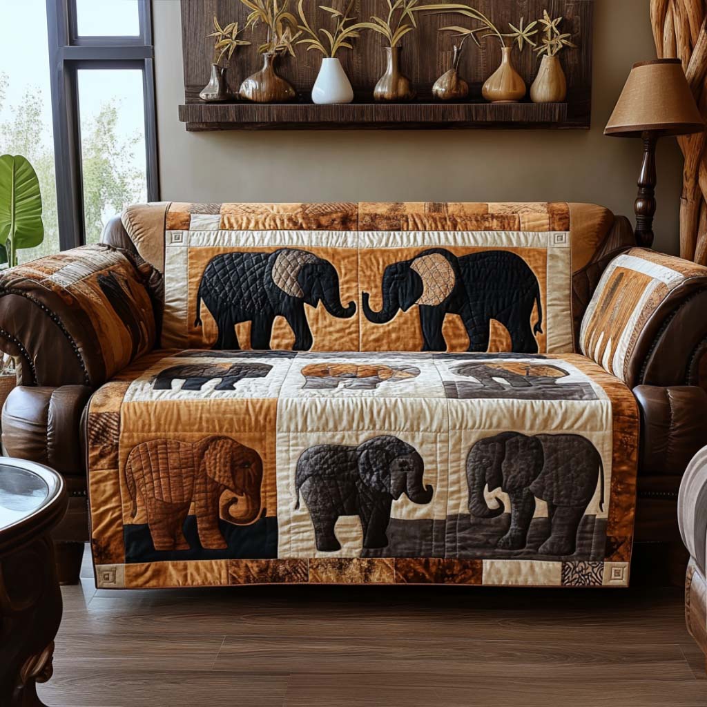 Traveling Pachyderm Quilted Sofa Cover Sofa Protector Cute Gift For Elephant Lovers