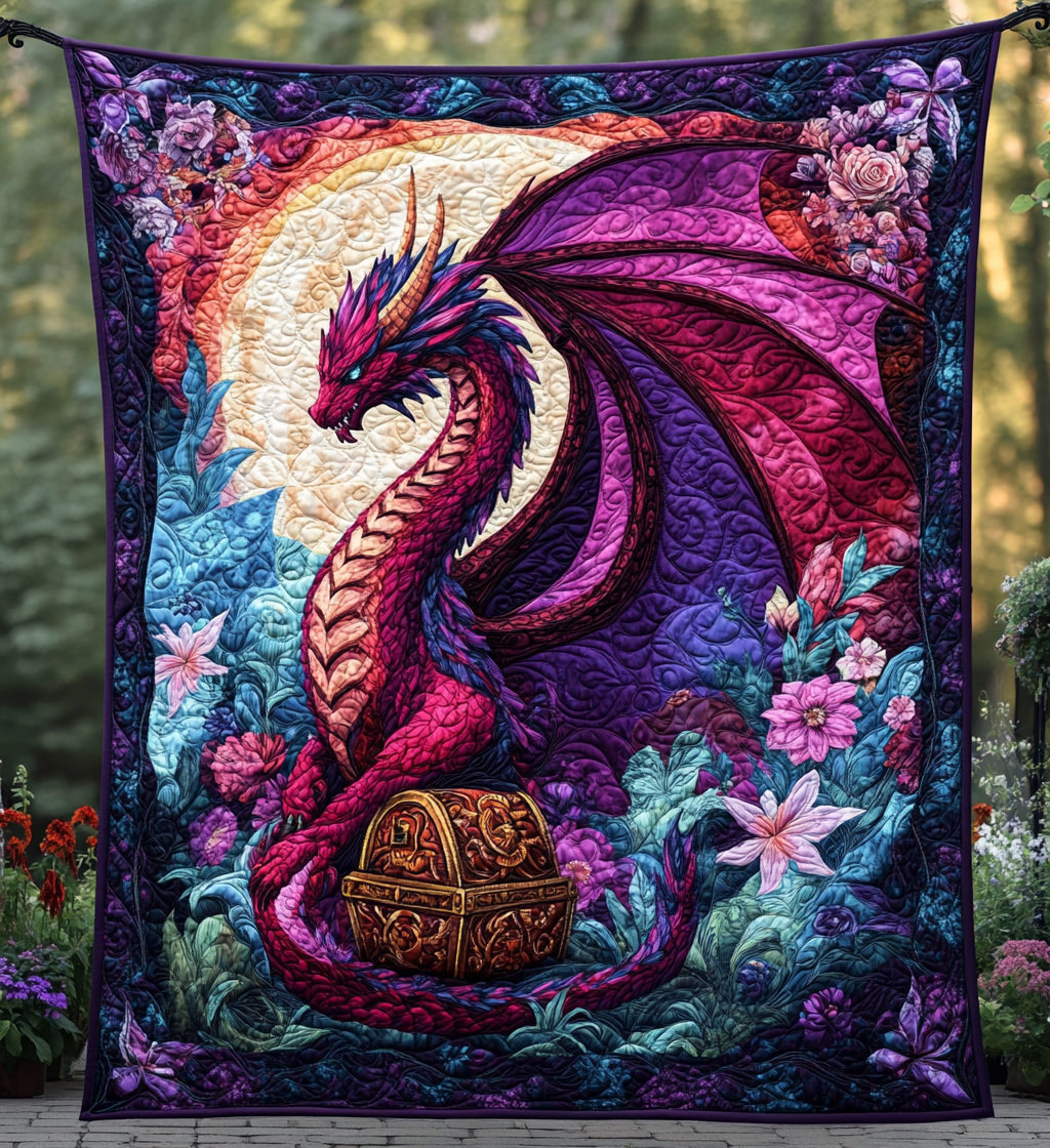 Treasure Of Dawn Quilted Blanket Queen Bed Set Dragon Father's Day Gifts