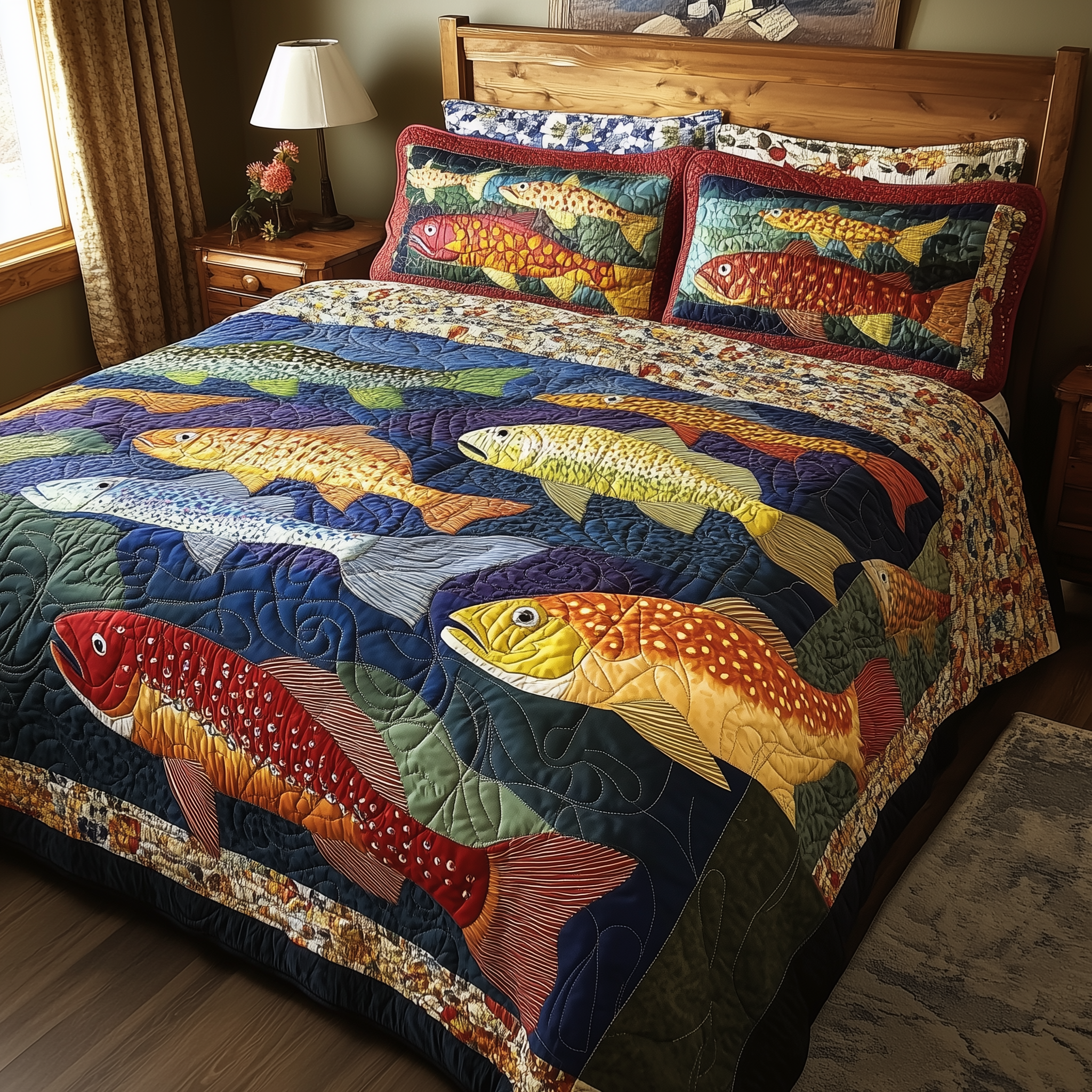 Treasuresfish Quilted Bedding Set Unusual Bed Sheets Fishing Presents For Him