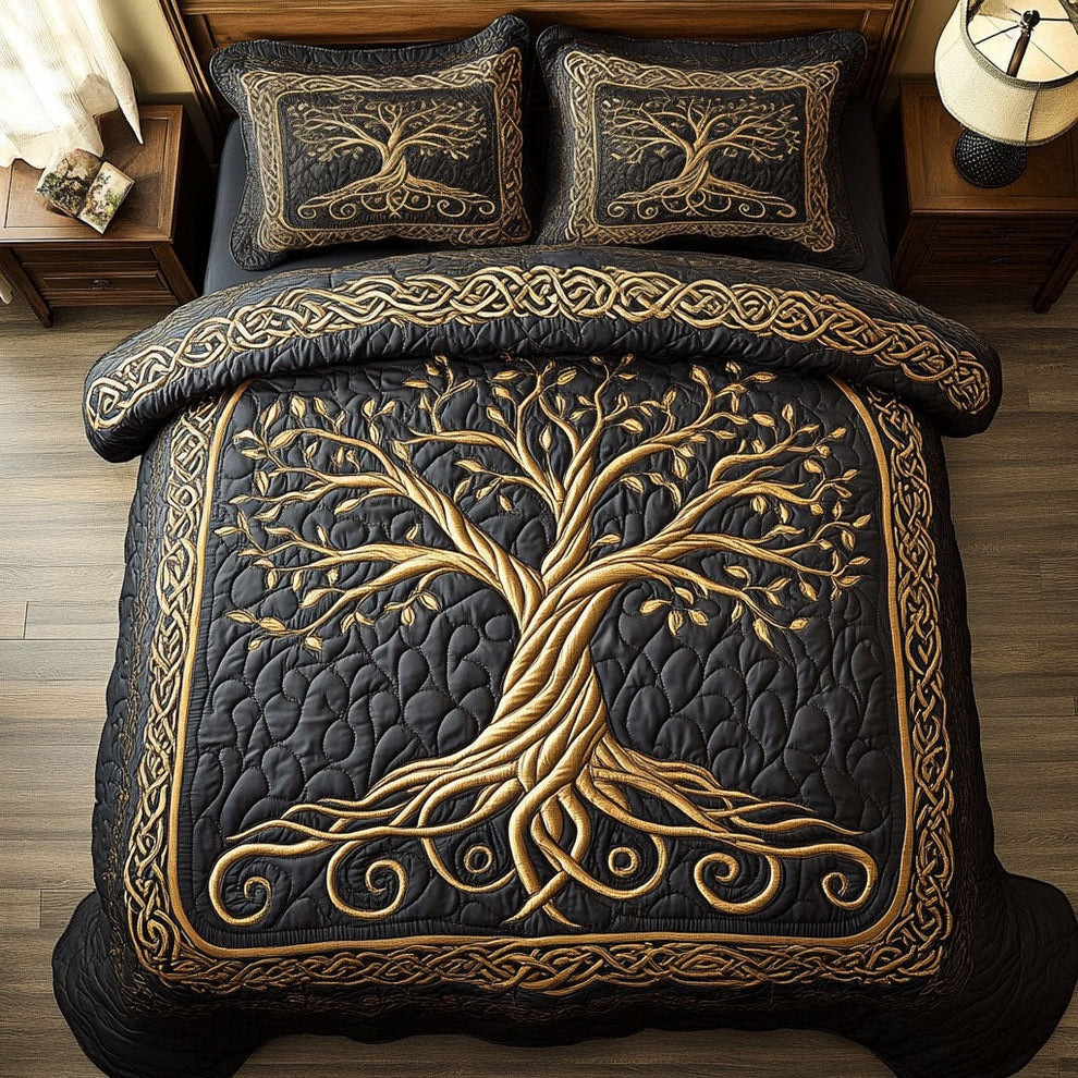Tree Of Ancients Quilted Bedding Set Sacred Symbol Bedsheet Set Bedroom Decor Gifts Ideas