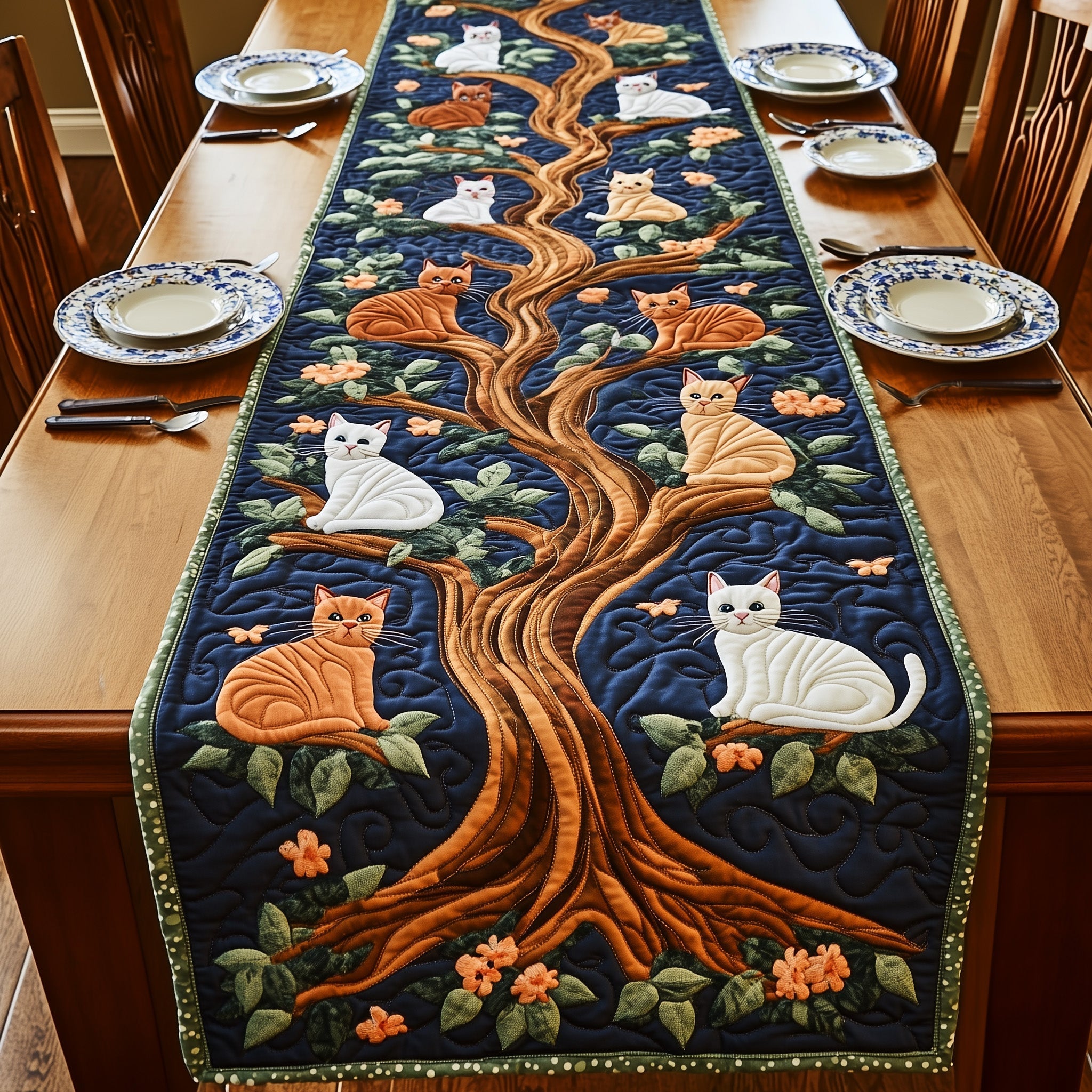 Tree of Cats Quilted Table Runner Dinner Table Runner Gift Ideas For Cat Lovers