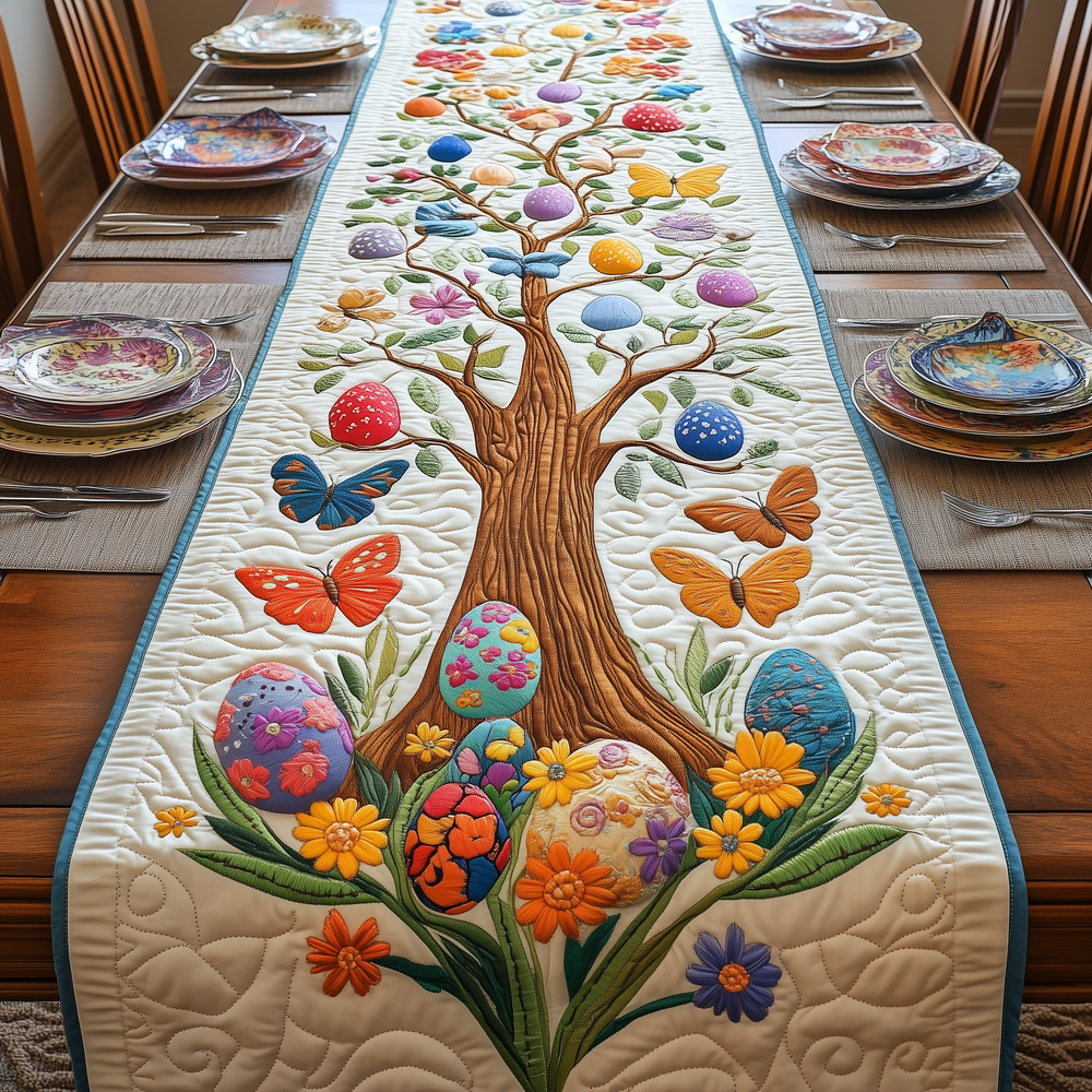 Tree Of Easter Eggs Quilted Table Runner Holiday Themed Table Runners Easter Gifts For Men