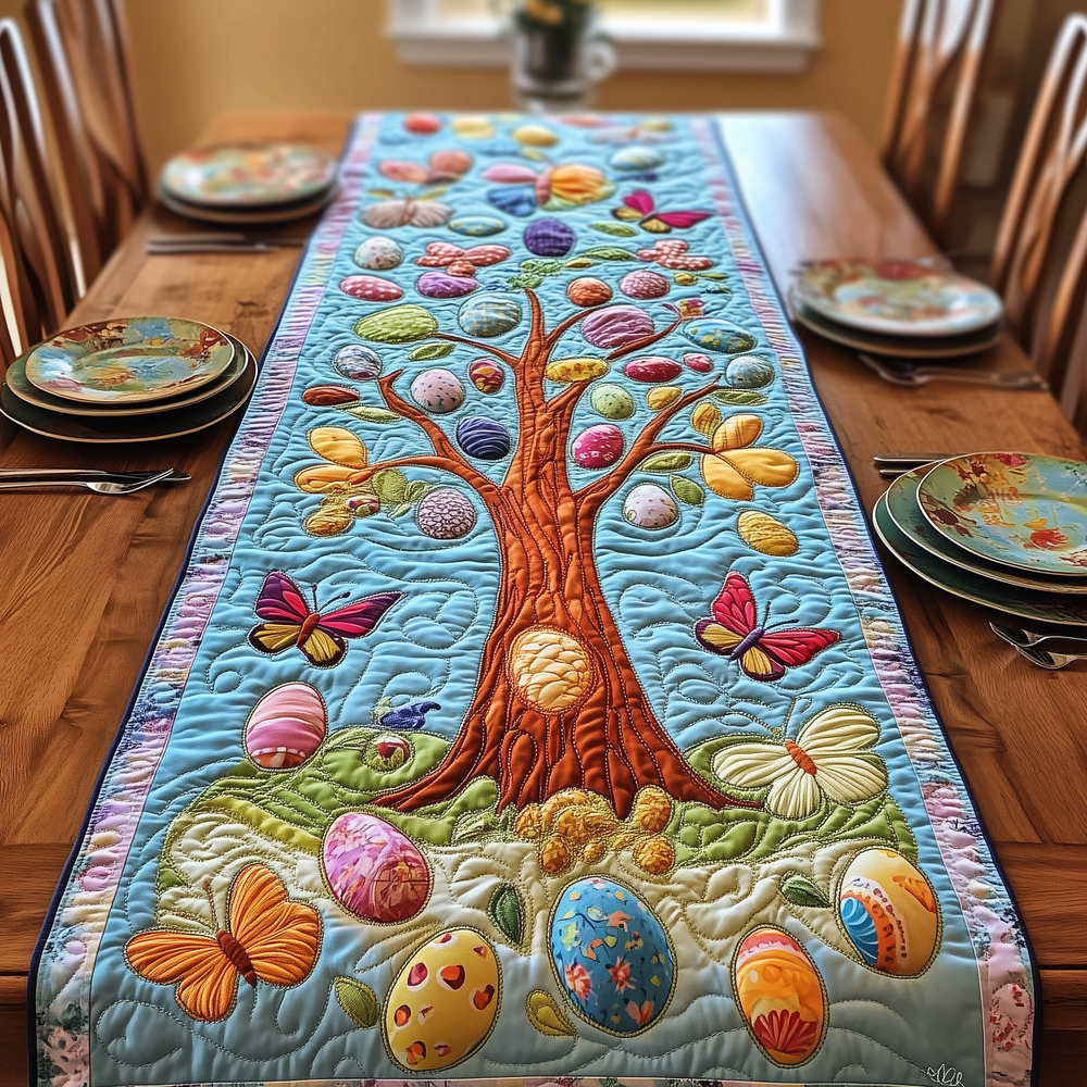 Tree Of Eggs Quilted Table Runner Easter Dinner Decor Easter Gifts For Her