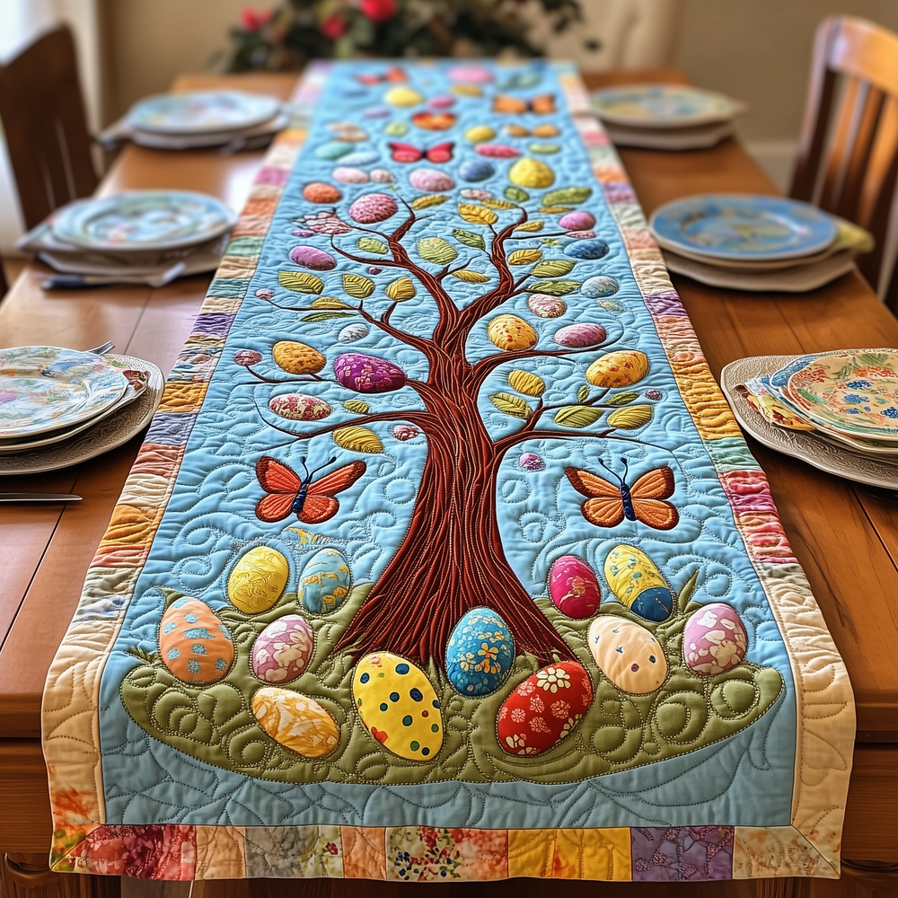 Tree Of Eggs Quilted Table Runner Easter Table Decor Easter Gifts For Him