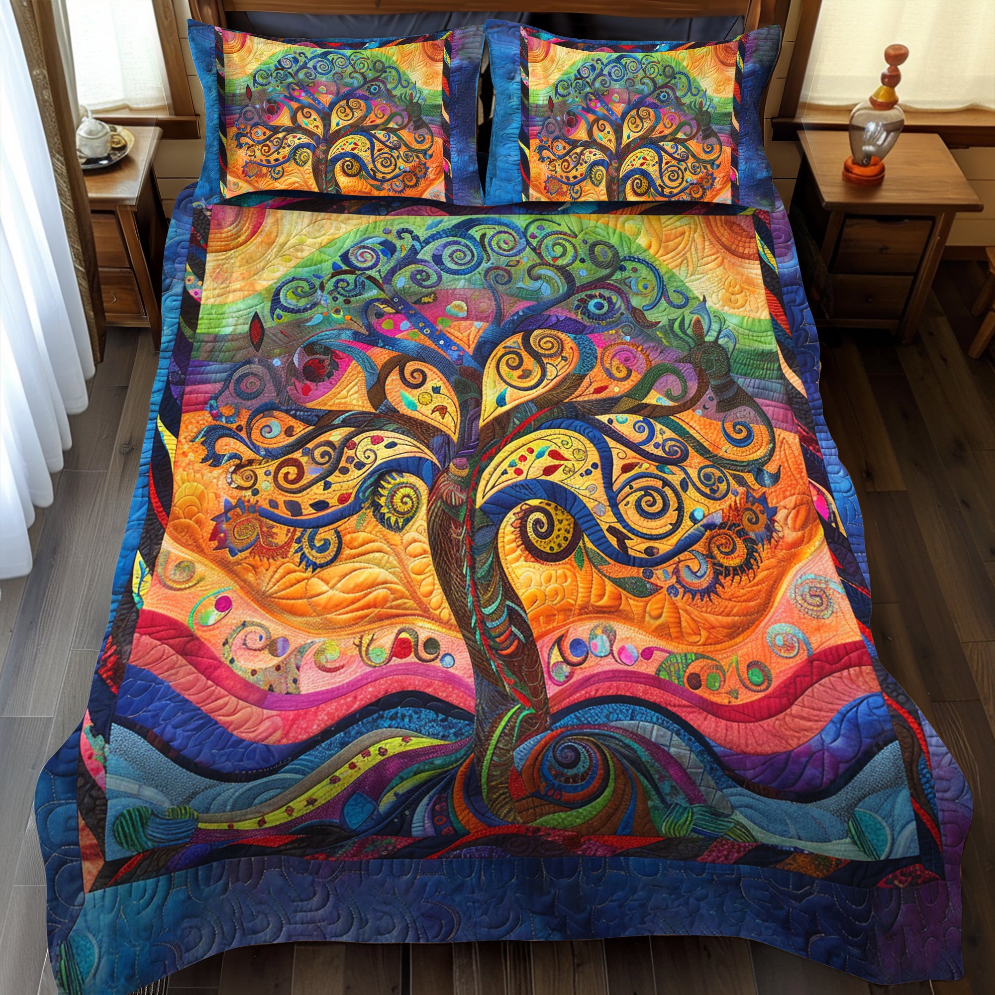 Tree of Life Patterned Quilted Bedding Set Best Bedspread Set Tree Of Life Gifts For Adults