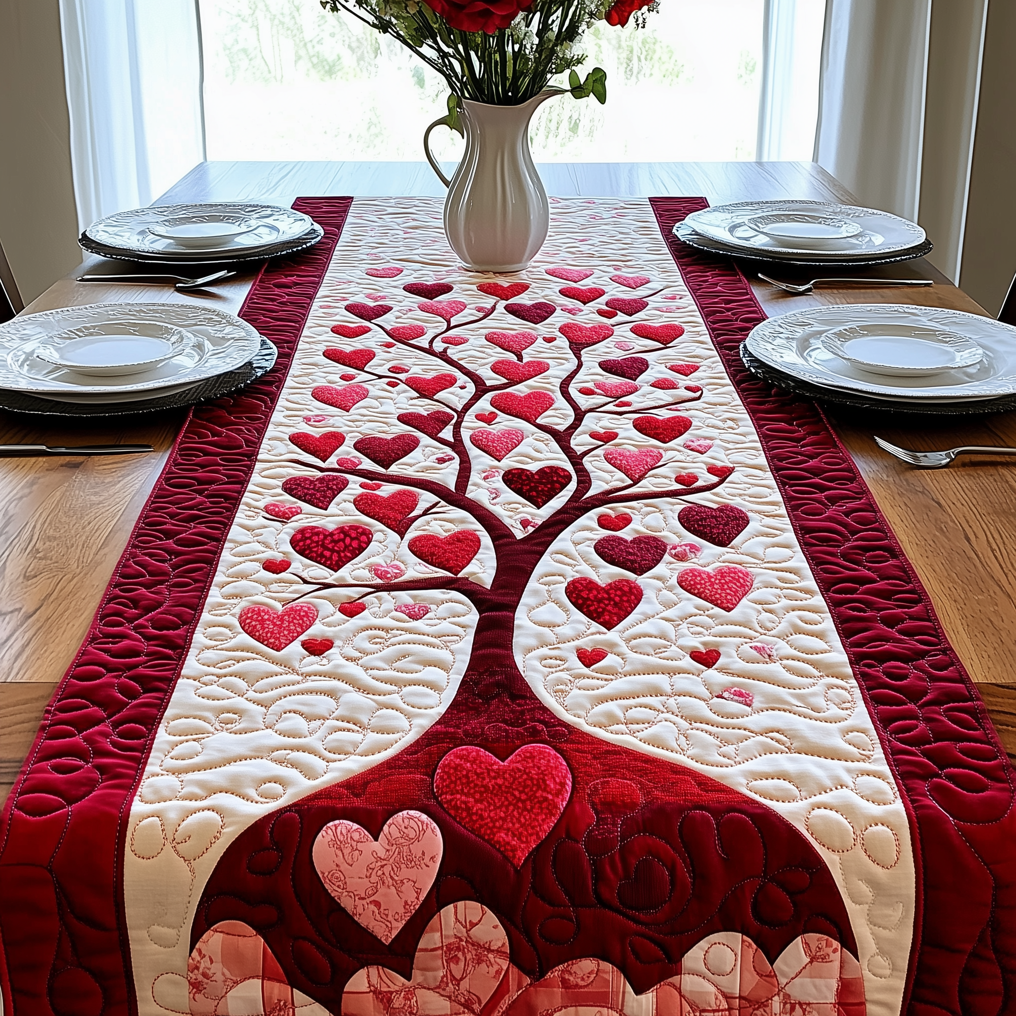 Tree Of Love Quilted Table Runner Valentine Dinner Decor Valentine Day Gifts For Boyfriend