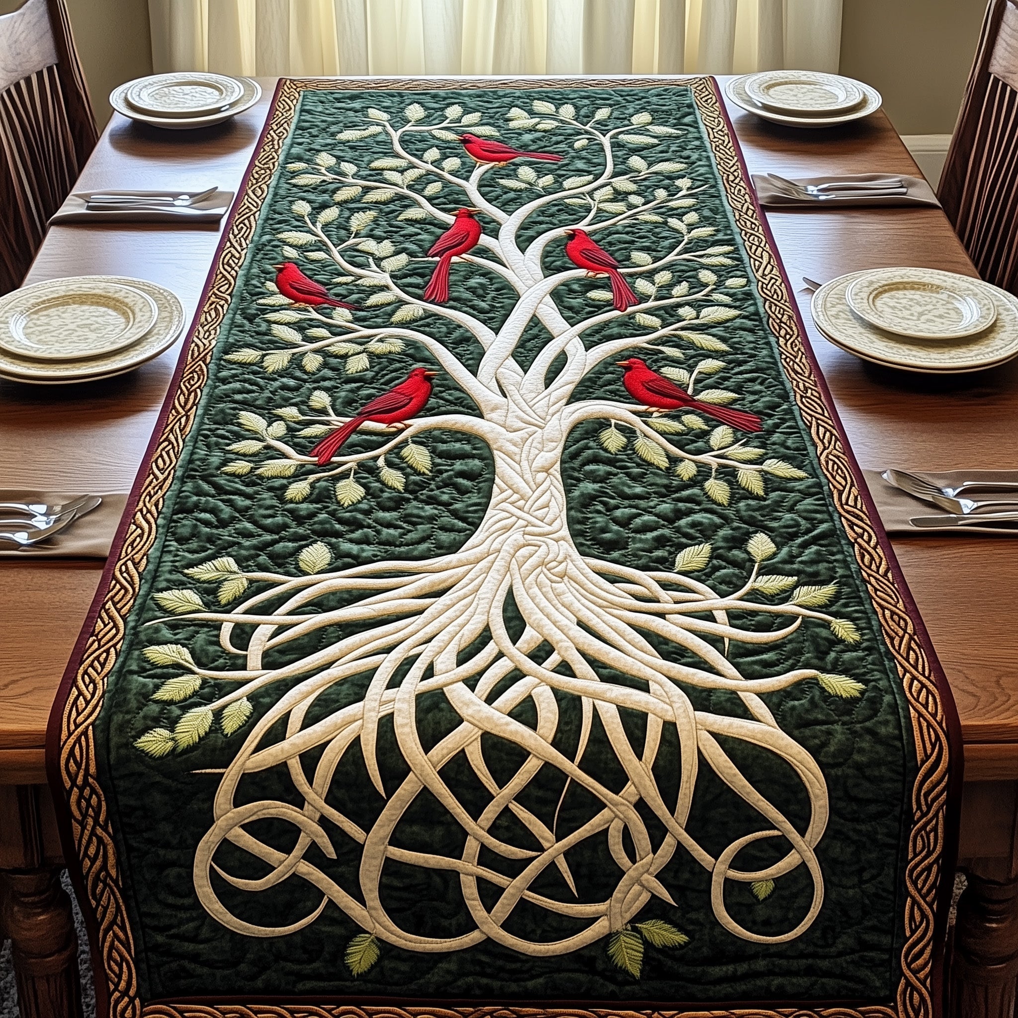 Tree Of Red Cardinals Quilted Table Runner Unique Table Runner Ideas Tree Of Life Gifts For Dad