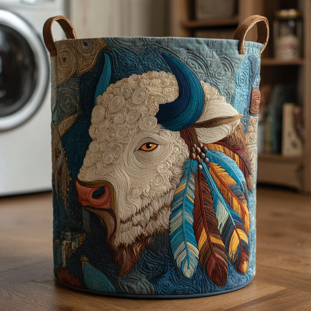 Tribal Bison Majesty Quilted Laundry Basket Rustic Laundry Hamper Stepdad Gifts For Father's Day