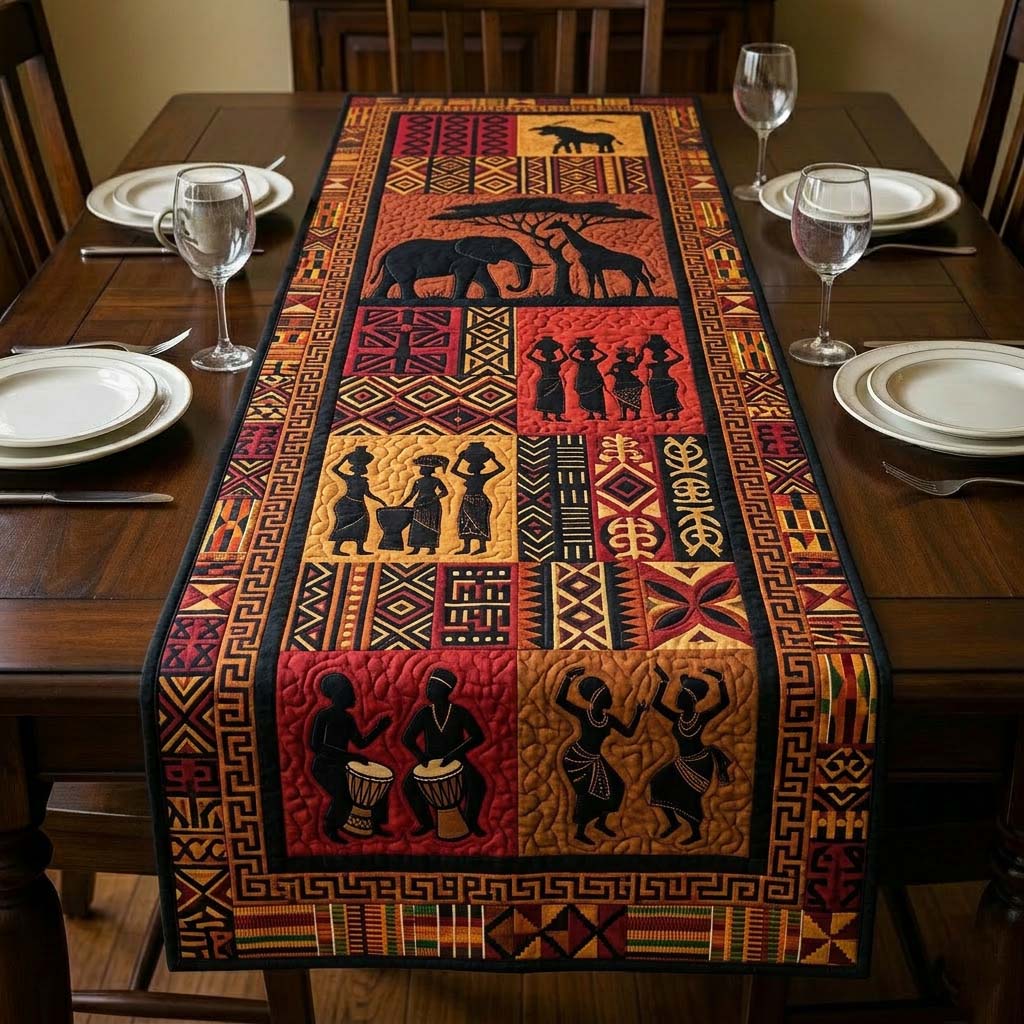 Tribal Harmony Quilted Table Runner Dining Table Decor Ideas Melanin Black History Gifts For Ladies