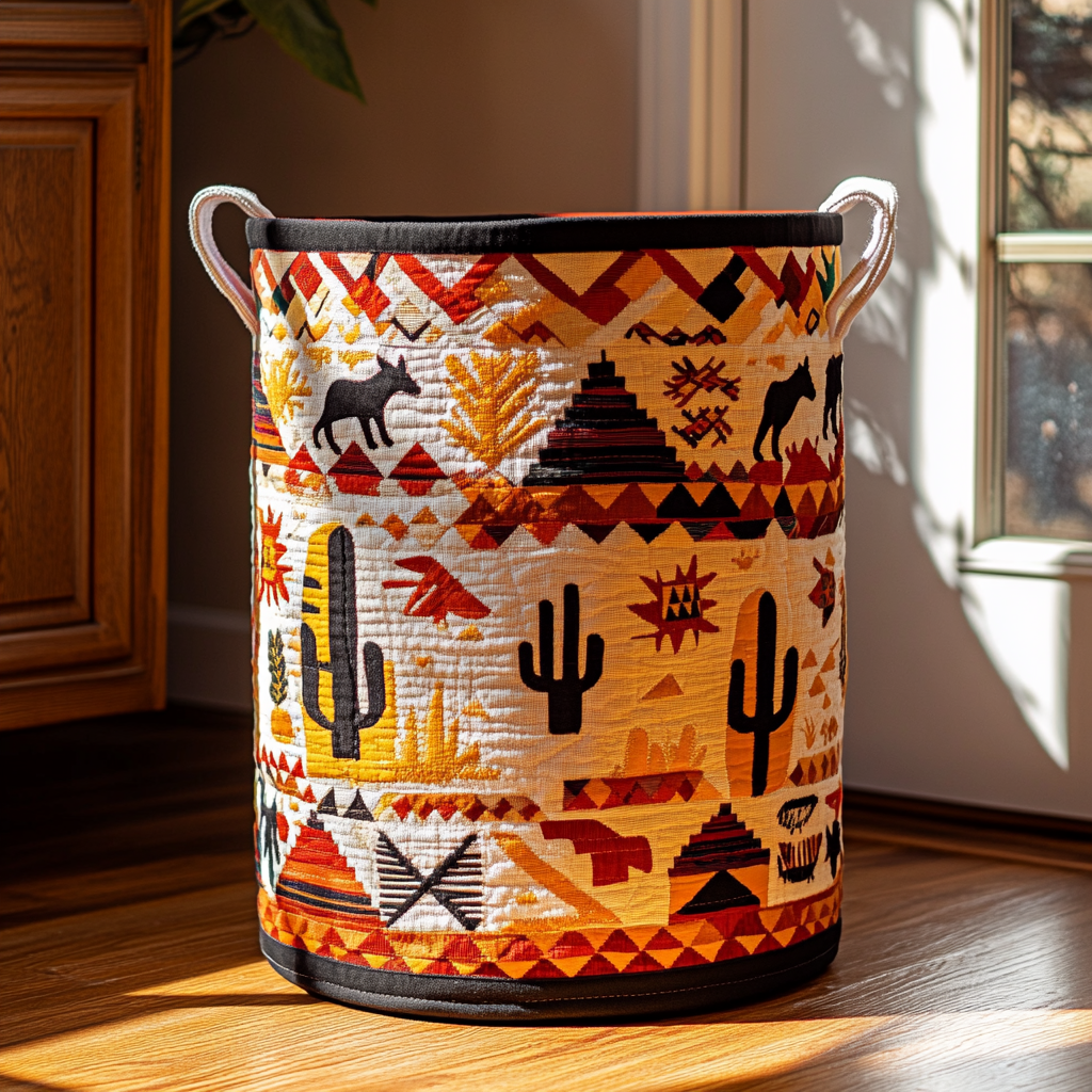 Tribal Howl Quilted Laundry Basket Clothes Basket Cool Gifts For Cat Lovers