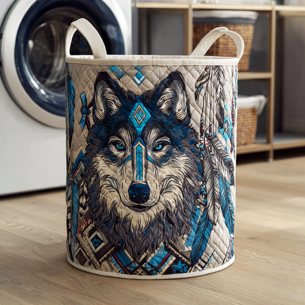 Tribal Night Wolf Quilted Laundry Basket Folding Laundry Hamper Native American Mom Gifts