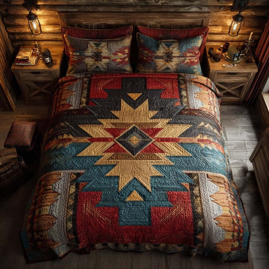 Tribal Starburst Quilted Bedding Set Southwestern Duvet Cover Gifts For Grandpa