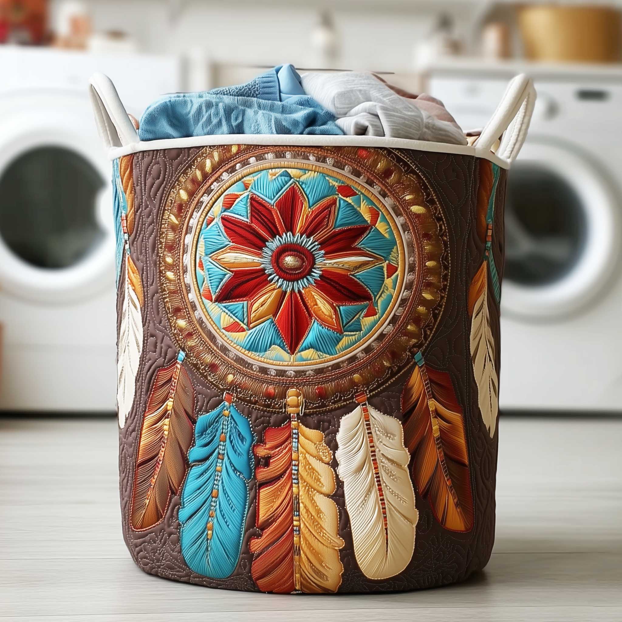 Tribal Sunburst Dreamcatcher Quilted Laundry Basket Decor Laundry Basket Christmas Gifts For A Daughter In Law