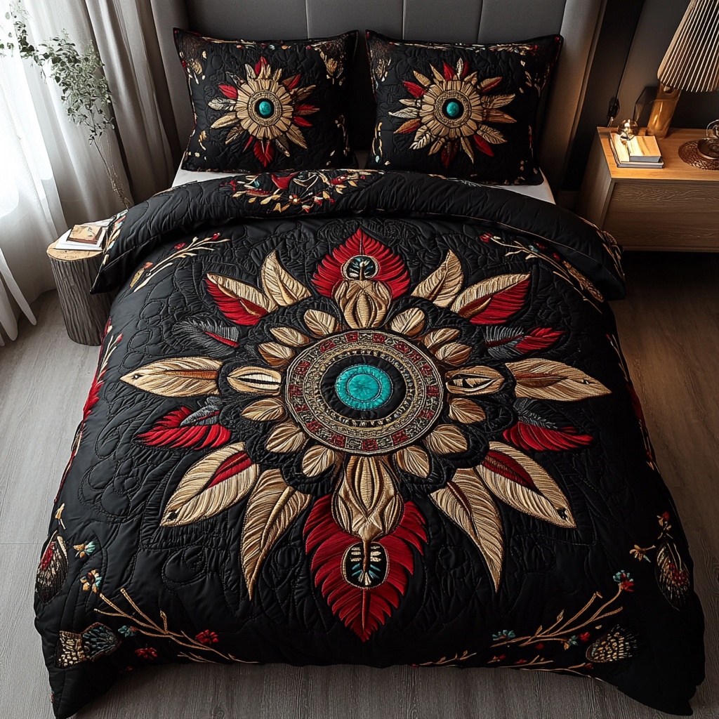 Tribal Sunburst Harmony Quilted Bedding Set Bed Decor Native American Made Gifts