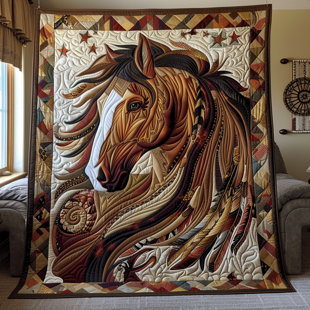 Tribal Winds Rider Quilted Blanket Boho Bedroom Ideas Native American Merchandise Gift Items