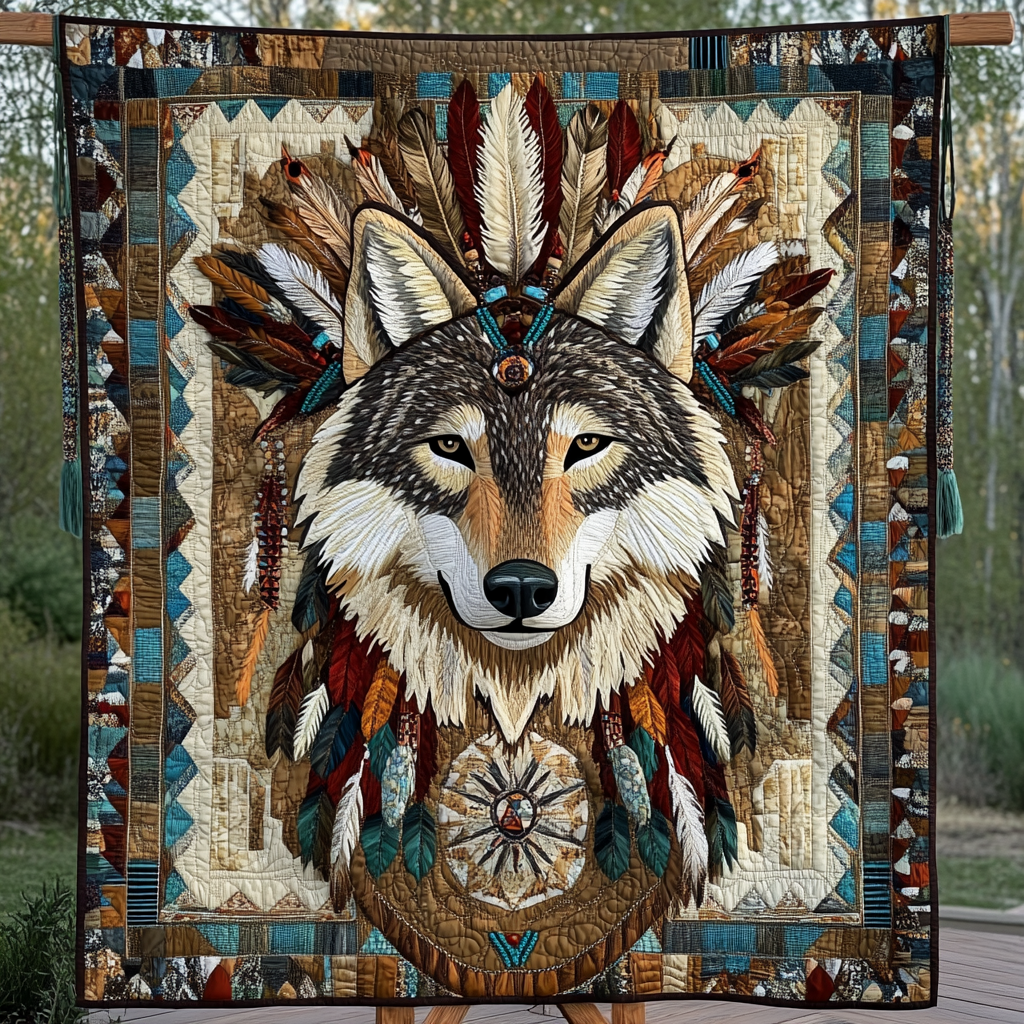 Tribal Wolf Dreams Quilted Blanket Bed Decorations Native American Indian Gifts