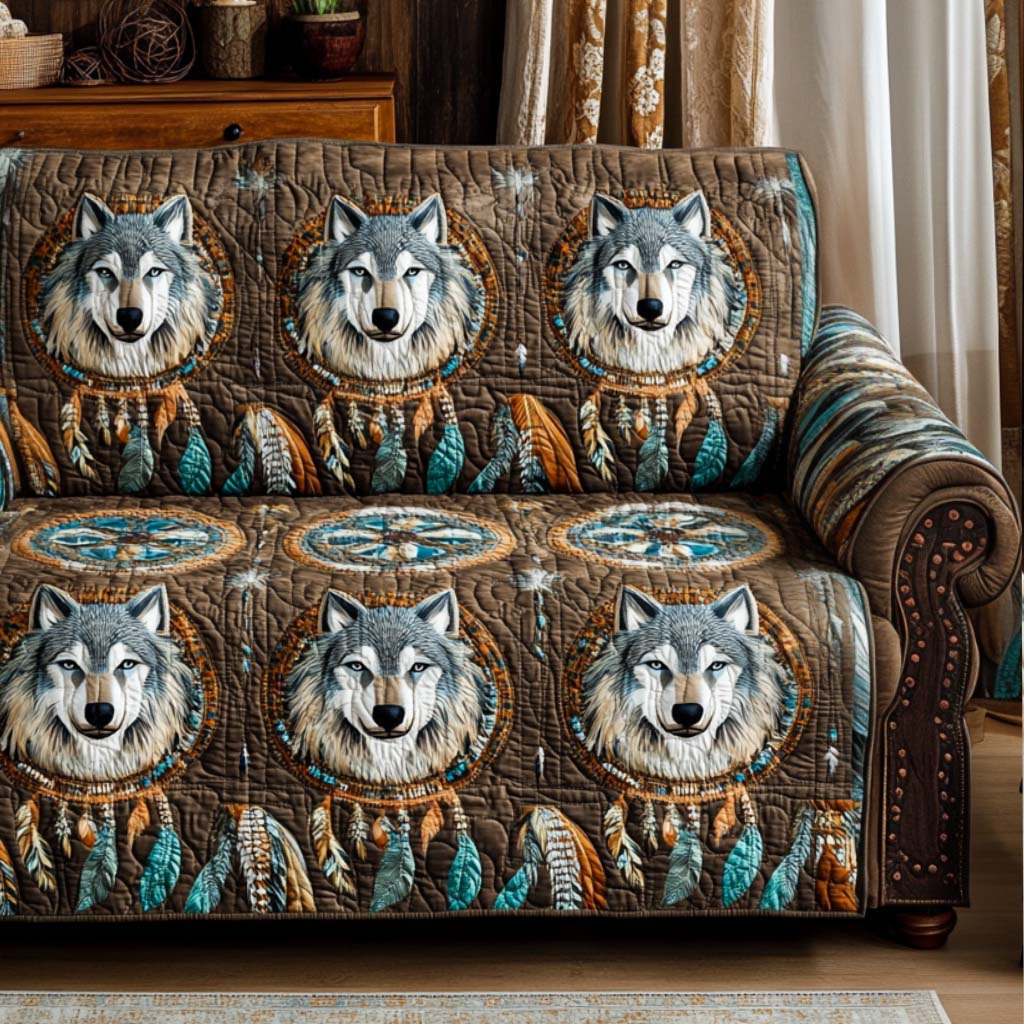 Tribal Wolf Quilted Sofa Cover Best Slip Cover Sofa Native American Gifts For Mother's Day