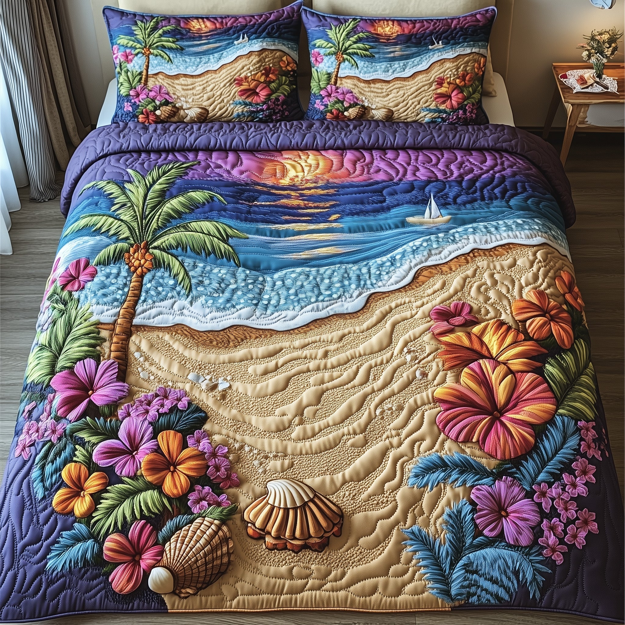 Tropical Beach Quilted Bedding Set Bed Comforter Set Beach Related Gifts