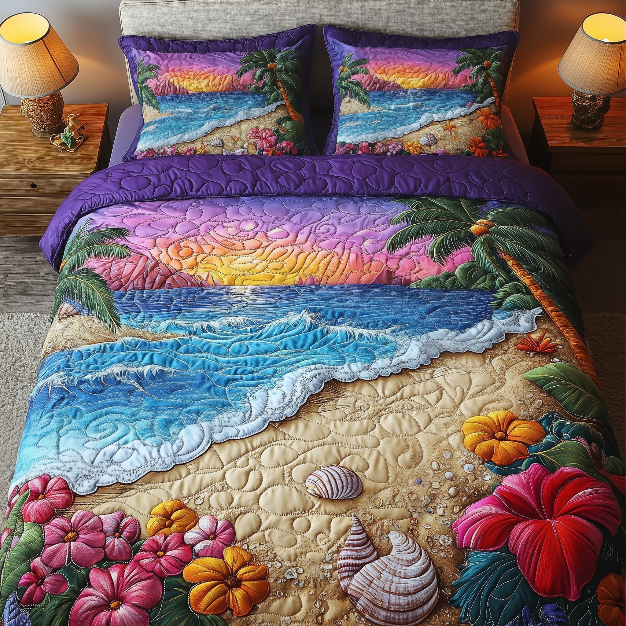 Tropical Beach Quilted Bedding Set Best Bedding Sets Beach Gifts For Men