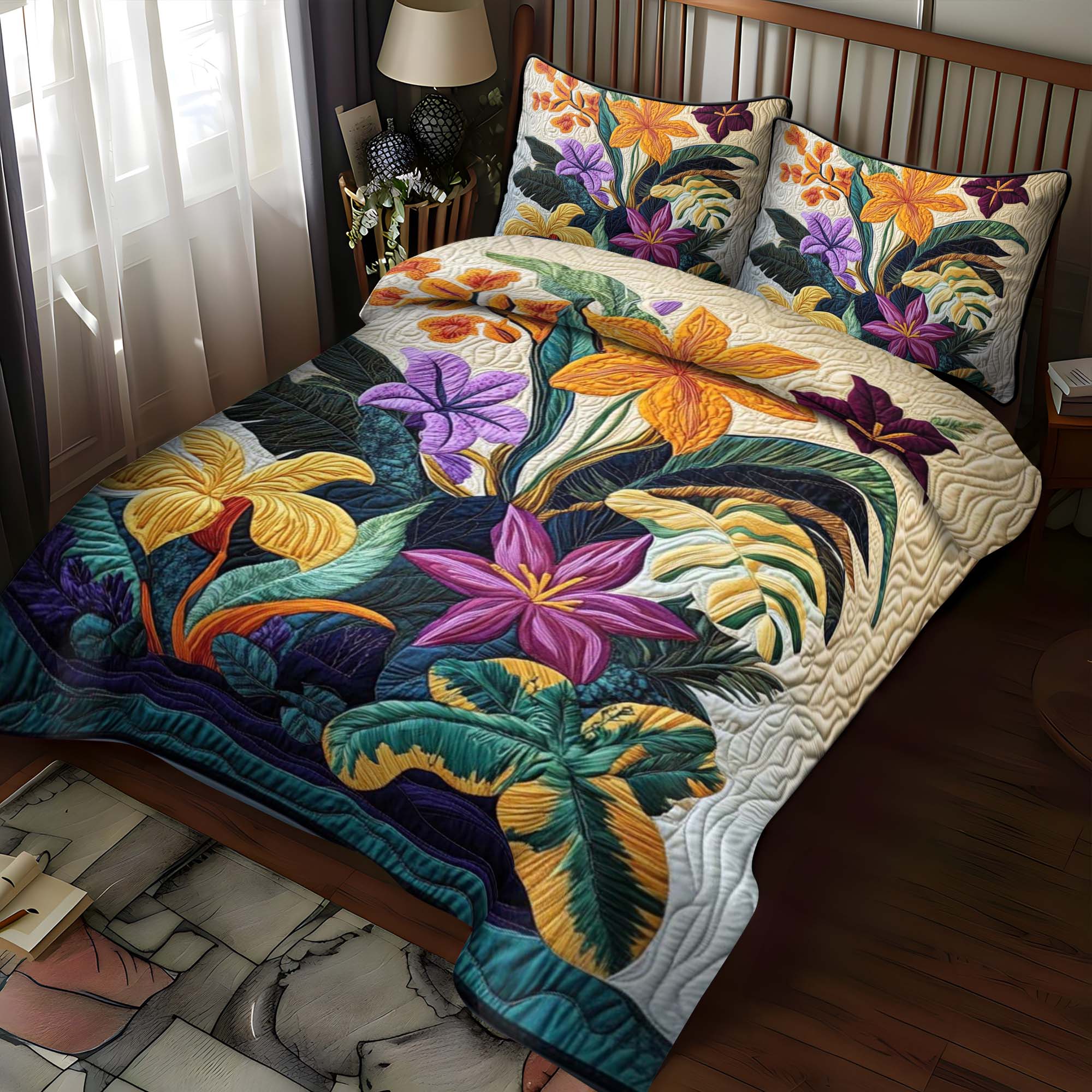 Tropical Bloom Quilted Bedding Set Cute Bedroom Decor Birthday Presents For Dad
