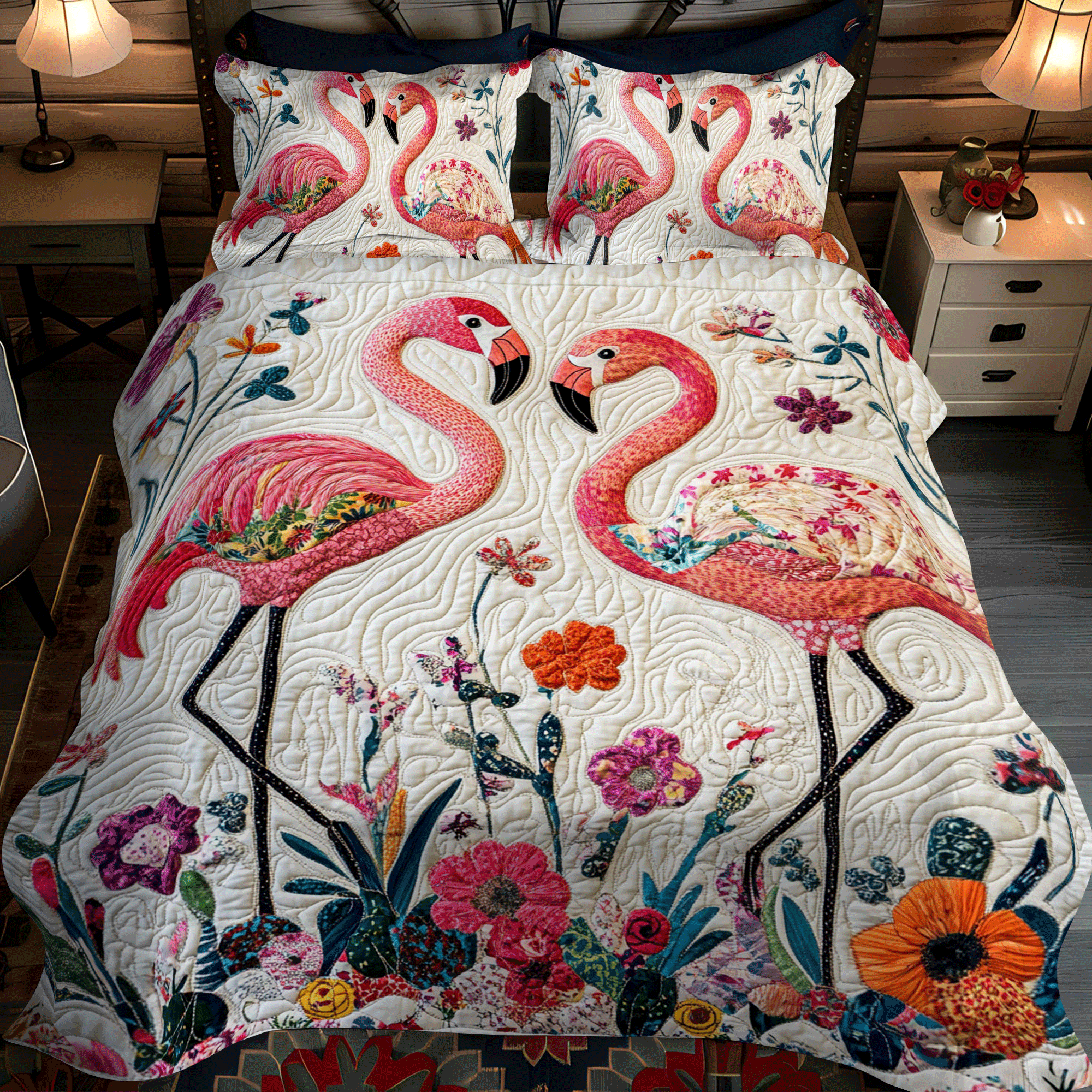 Tropical Escape Flamingo Quilted Bedding Set Bedspread Set Flamingo Teacher Gift