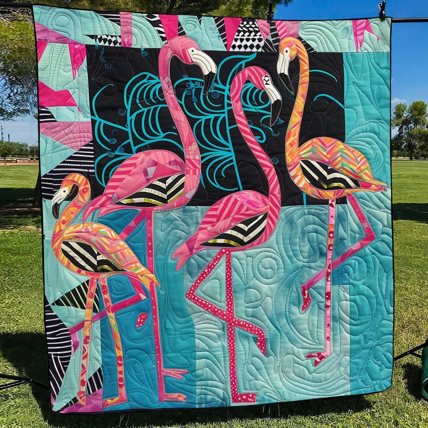 Tropical Flamingo Fantasy Quilted Blanket Bed Room Decoration Unique Pink Flamingo Gifts