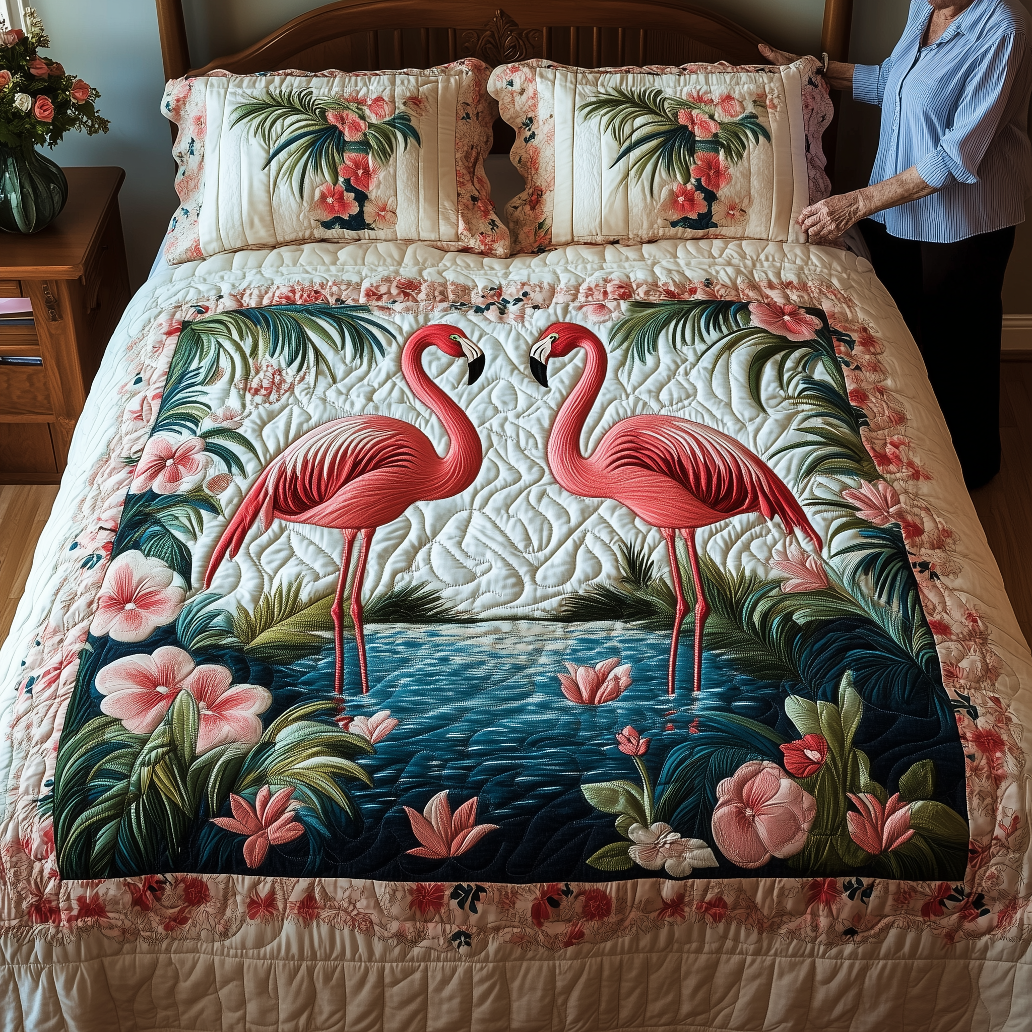 Tropical Flamingo Haven Quilted Bedding Set Best King Sheets Flamingo Christmas Presents