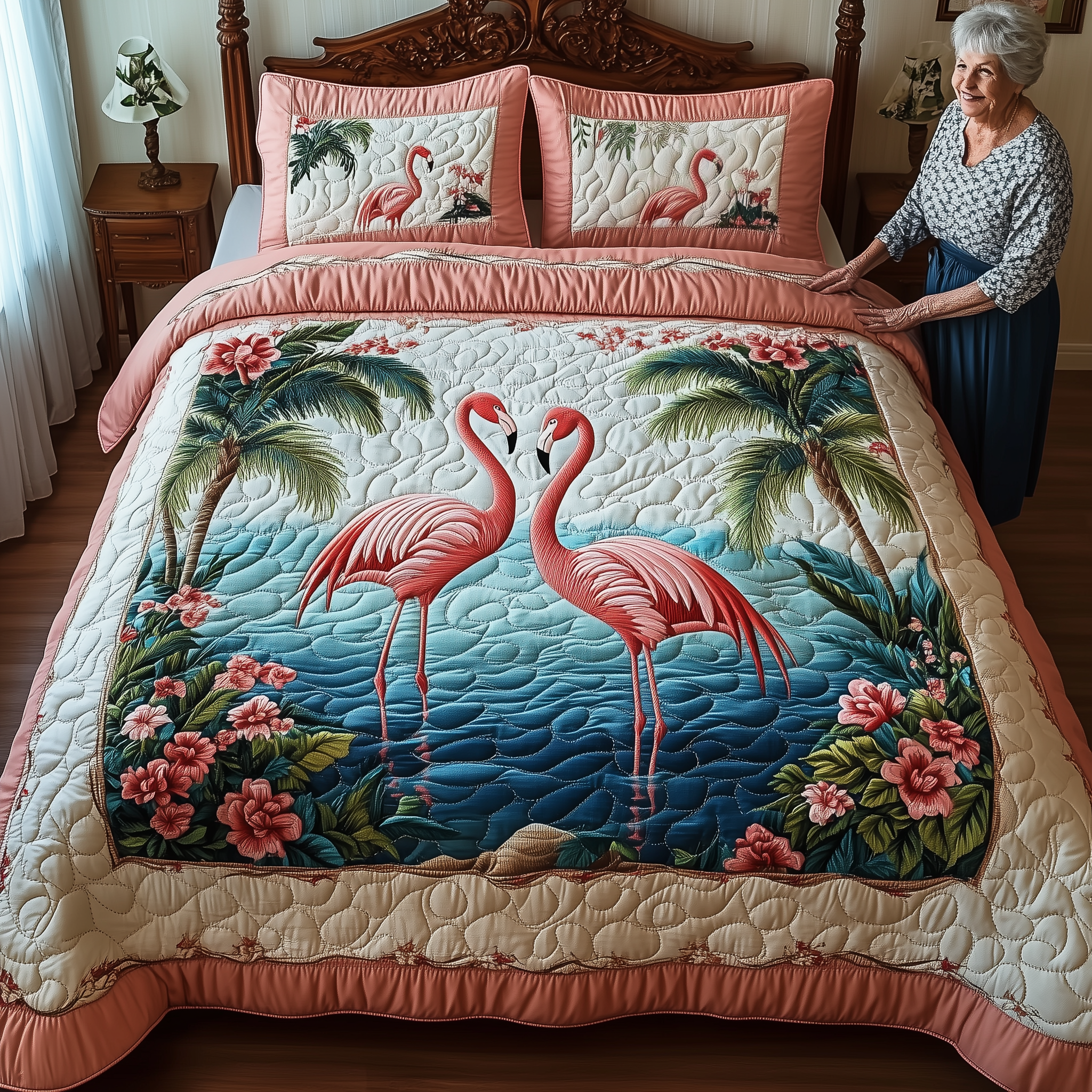 Tropical Flamingo Haven Quilted Bedding Set Best Sheet Sets Flamingo Gifts For Ladies