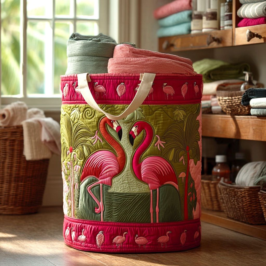 Tropical Flamingo Quilted Laundry Basket Foldable Laundry Basket Great Flamingo Lover Gifts