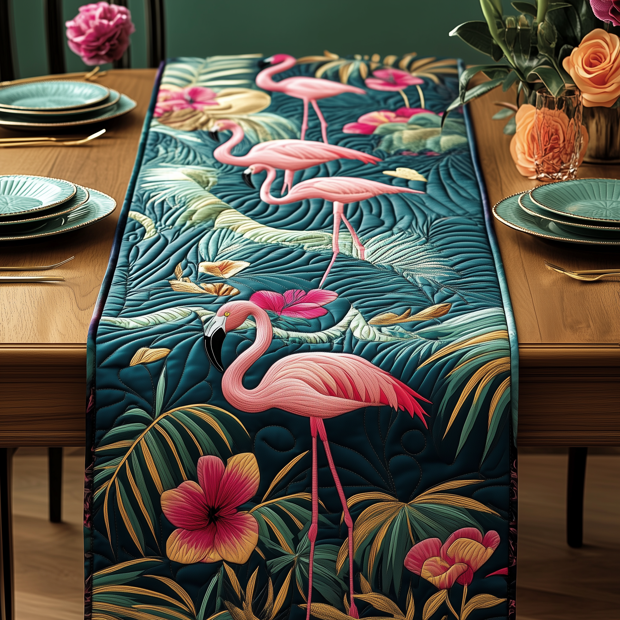 Tropical Flamingo Quilted Table Runner Target Table Runner Flamingo Theme Gifts