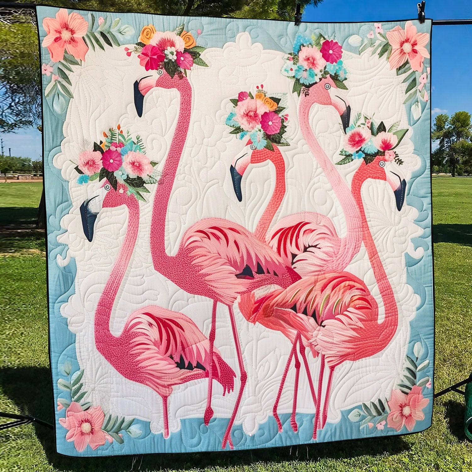 Tropical Flamingo Retreat Quilted Blanket Over The Bed Decor Flamingo Christmas Gifts