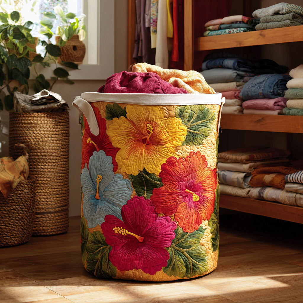 Tropical Glow Quilted Laundry Basket Foldable Clothes Hamper Cool Gifts For Mom