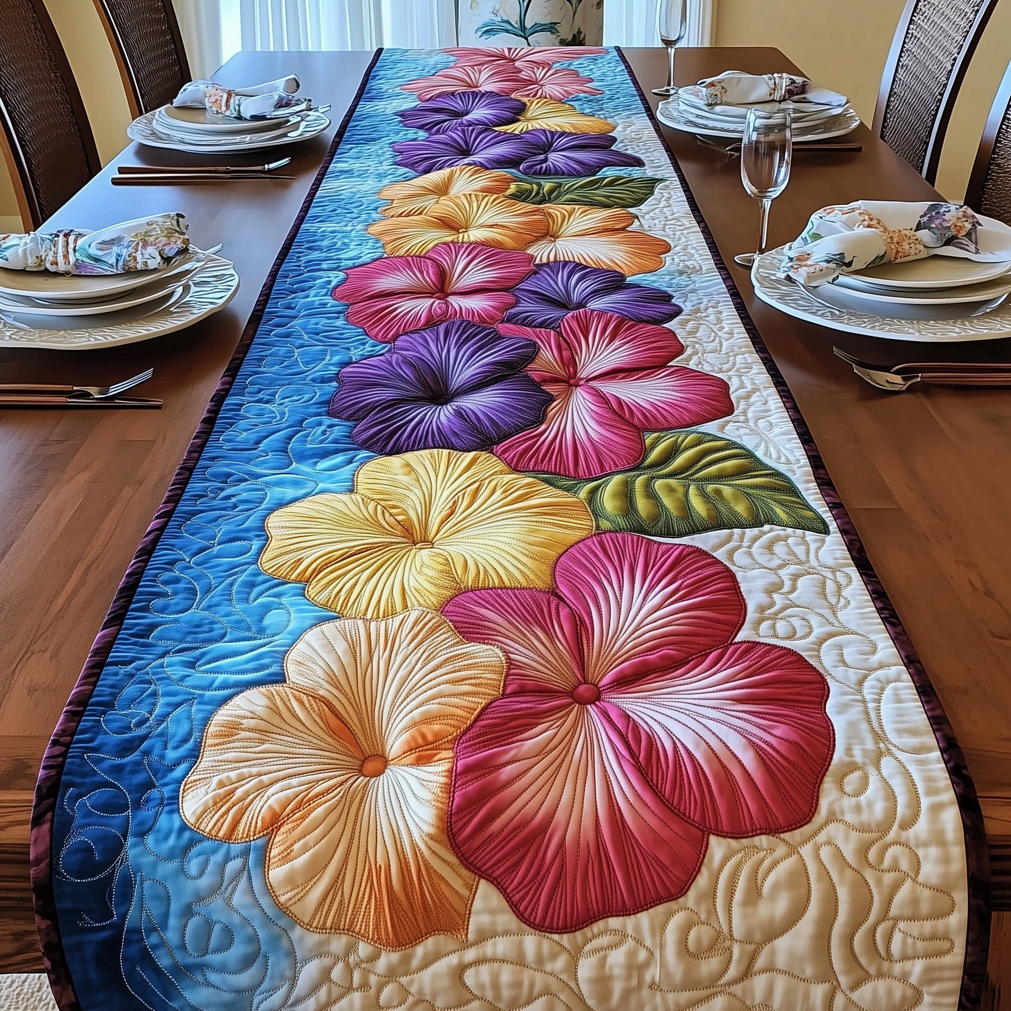 Tropical Hibiscus Heaven Quilted Table Runner Kitchen Table Decor Gifts Ideas For Parents