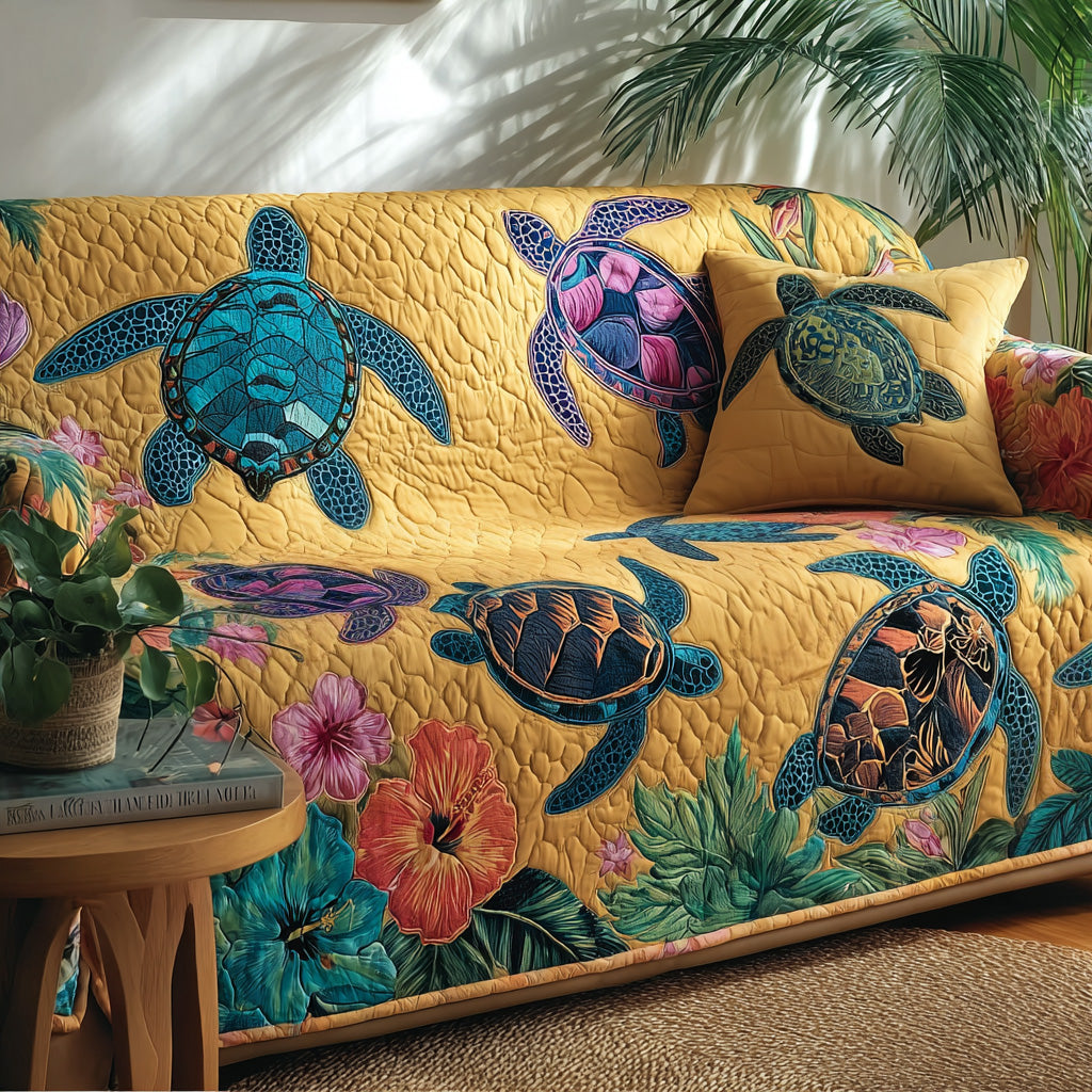 Tropical Lagoon Joy Quilted Sofa Cover Family Room Furniture Ideas Turtle Items Gifts