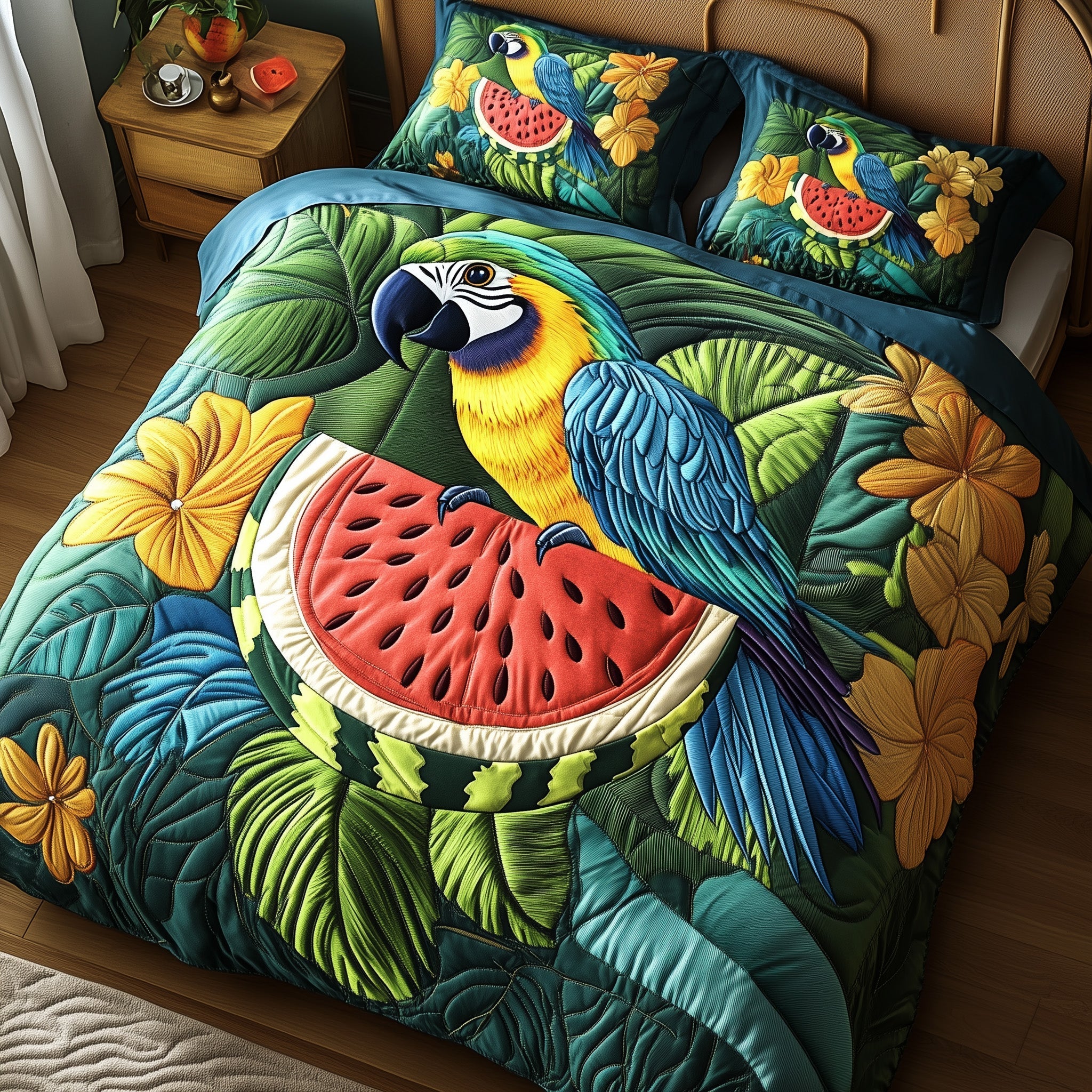Tropical Parrot Quilted Bedding Set Bedroom Decor Parrot Gifts Presents