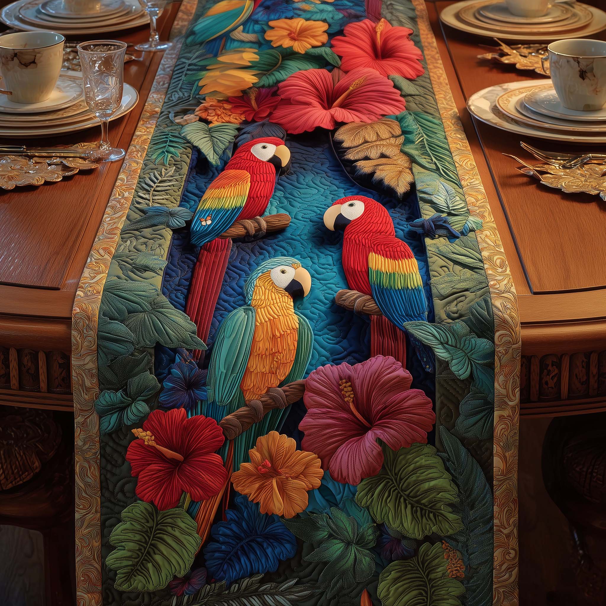 Tropical Parrot Quilted Table Runner Dining Room Runner Parrot Gift Ideas