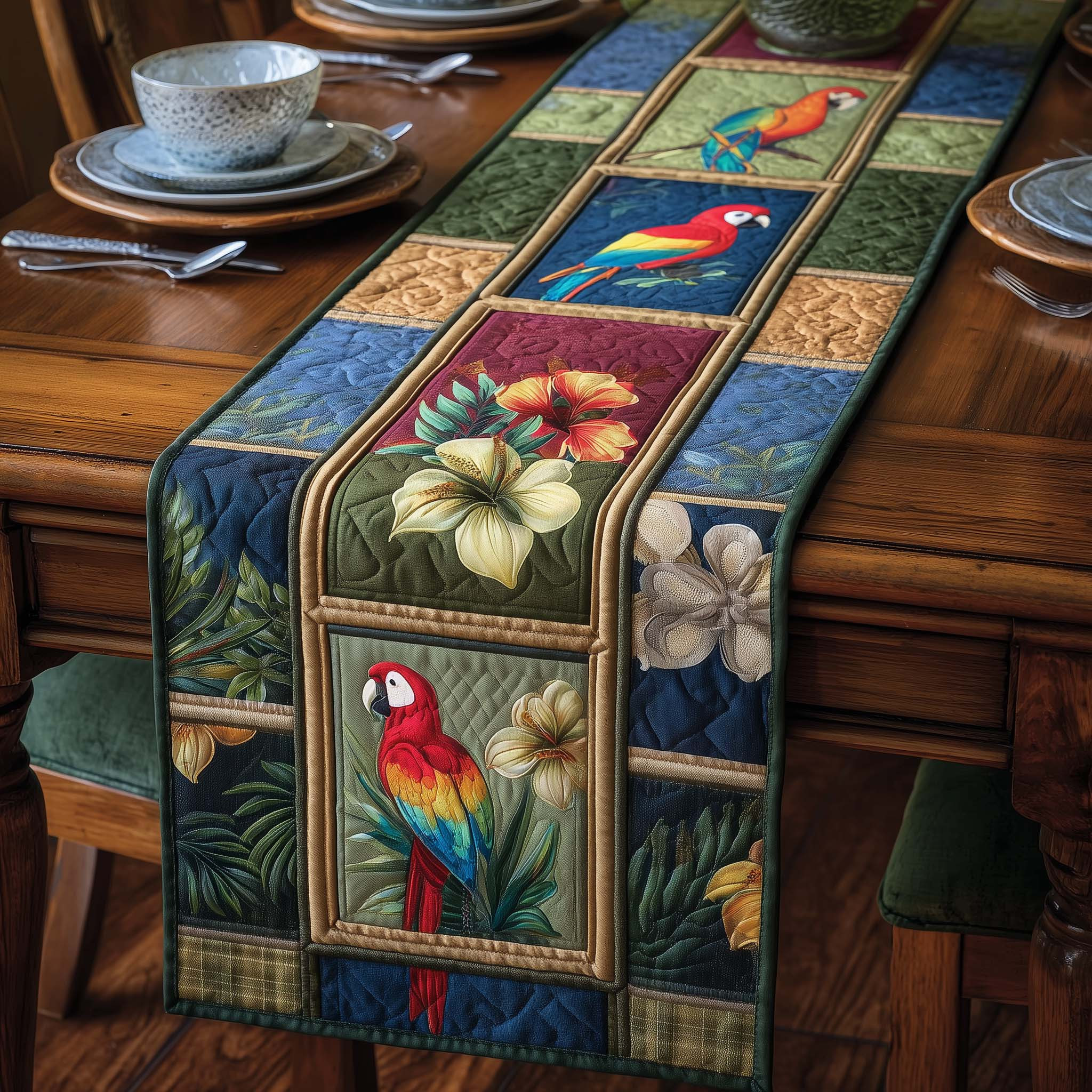 Tropical Parrot Quilted Table Runner Dining Room Table Runners Christmas Gifts For Parrots