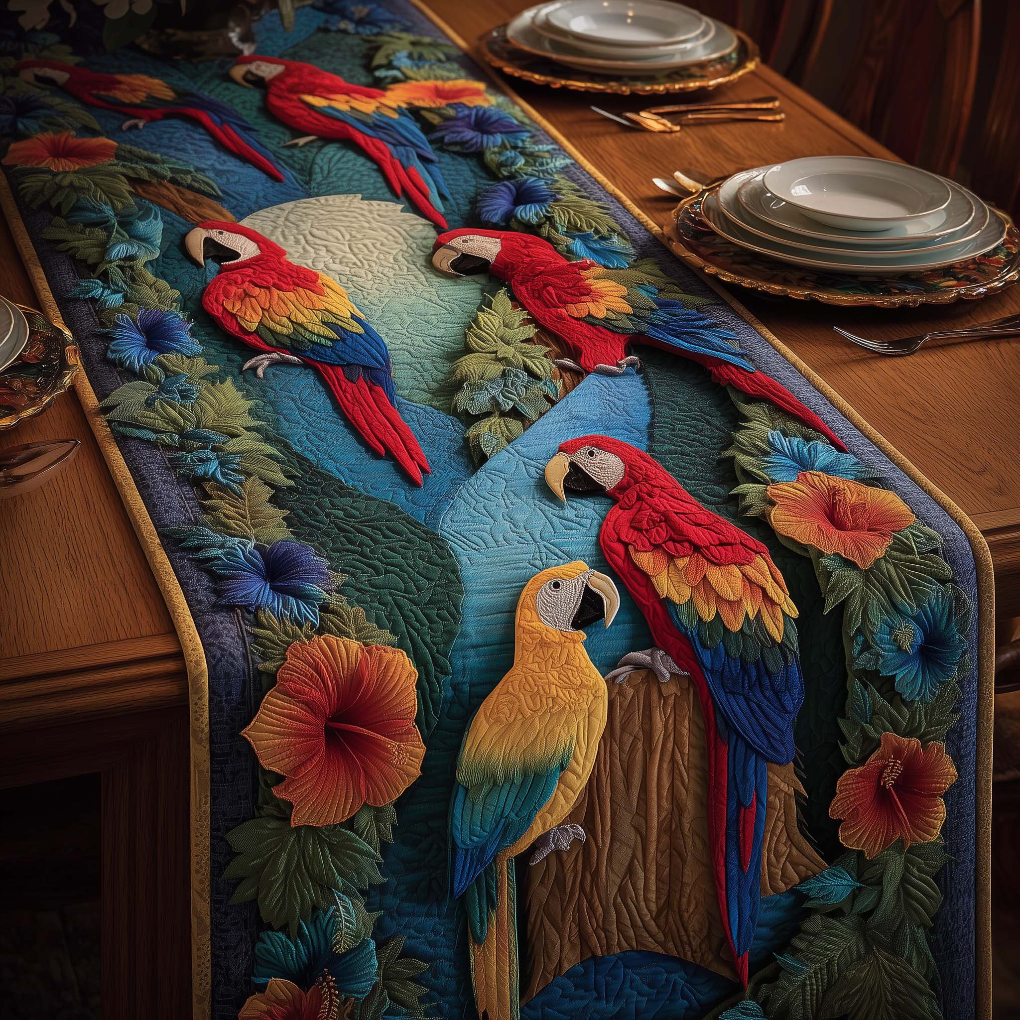 Tropical Parrot Quilted Table Runner Dinner Table Runner Gifts For Parrot Owners