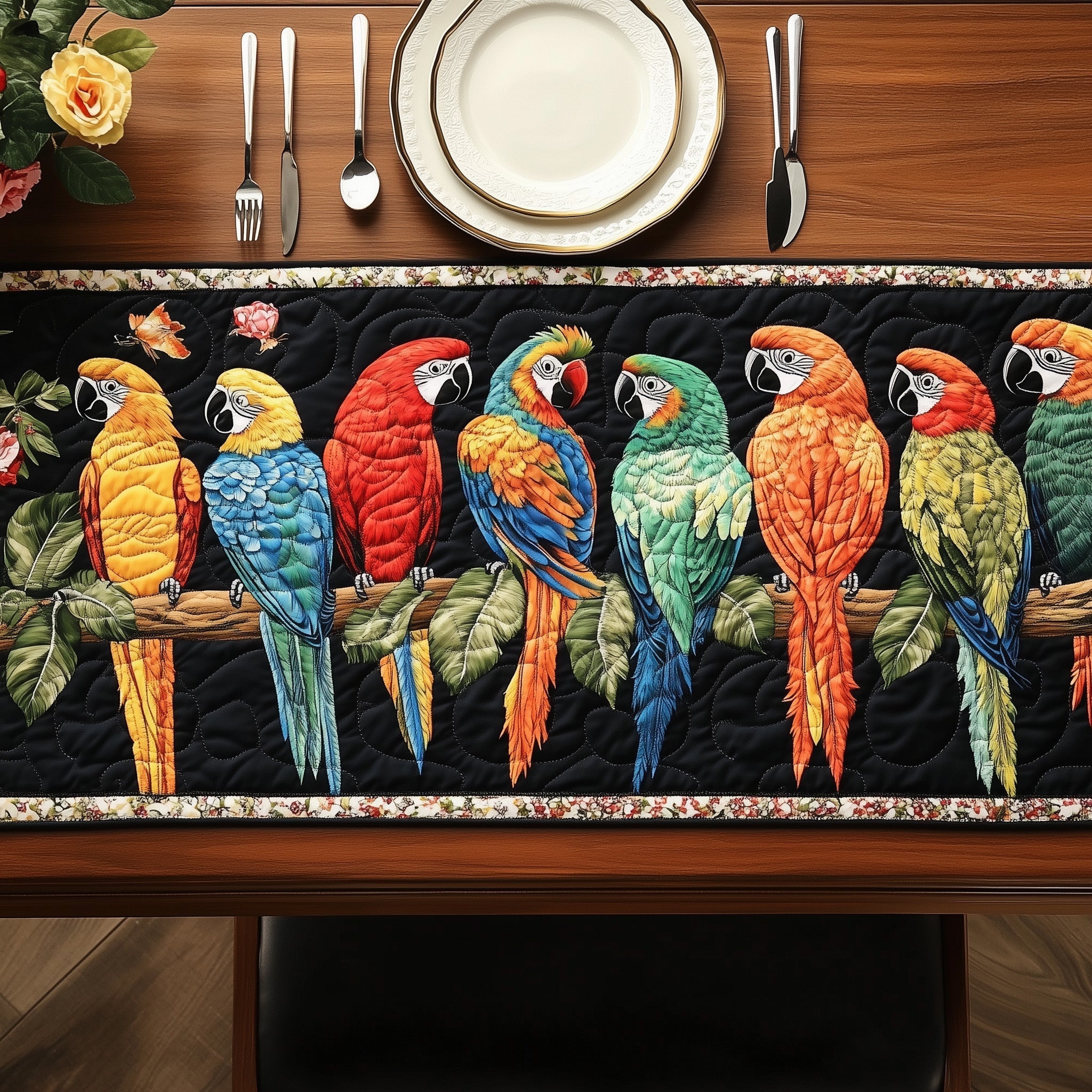 Tropical Parrot Quilted Table Runner Kitchen Table Decor Ideas Gift For Parrot Lover