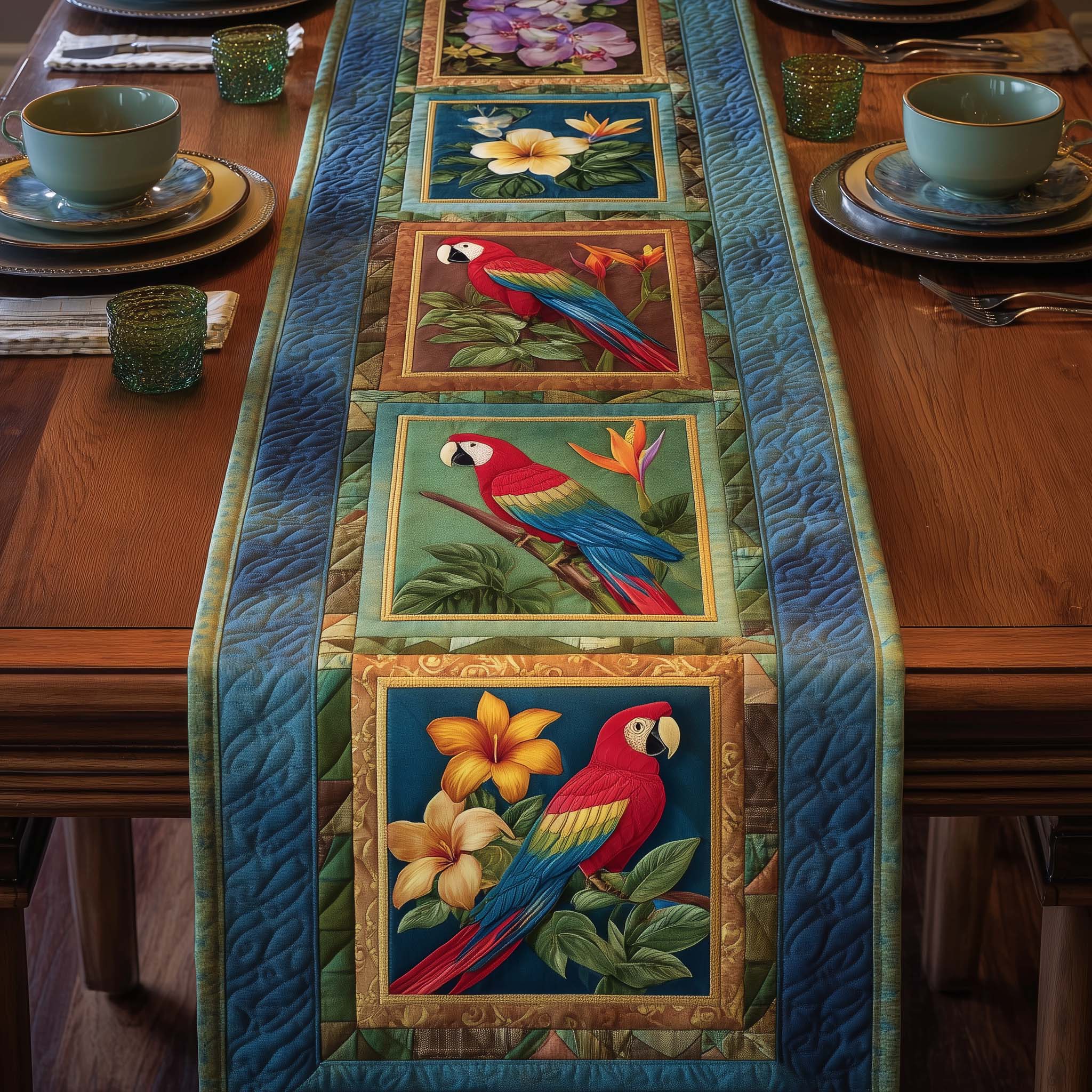 Tropical Parrot Quilted Table Runner Kitchen Table Runners Gift Ideas For Parrot Lovers
