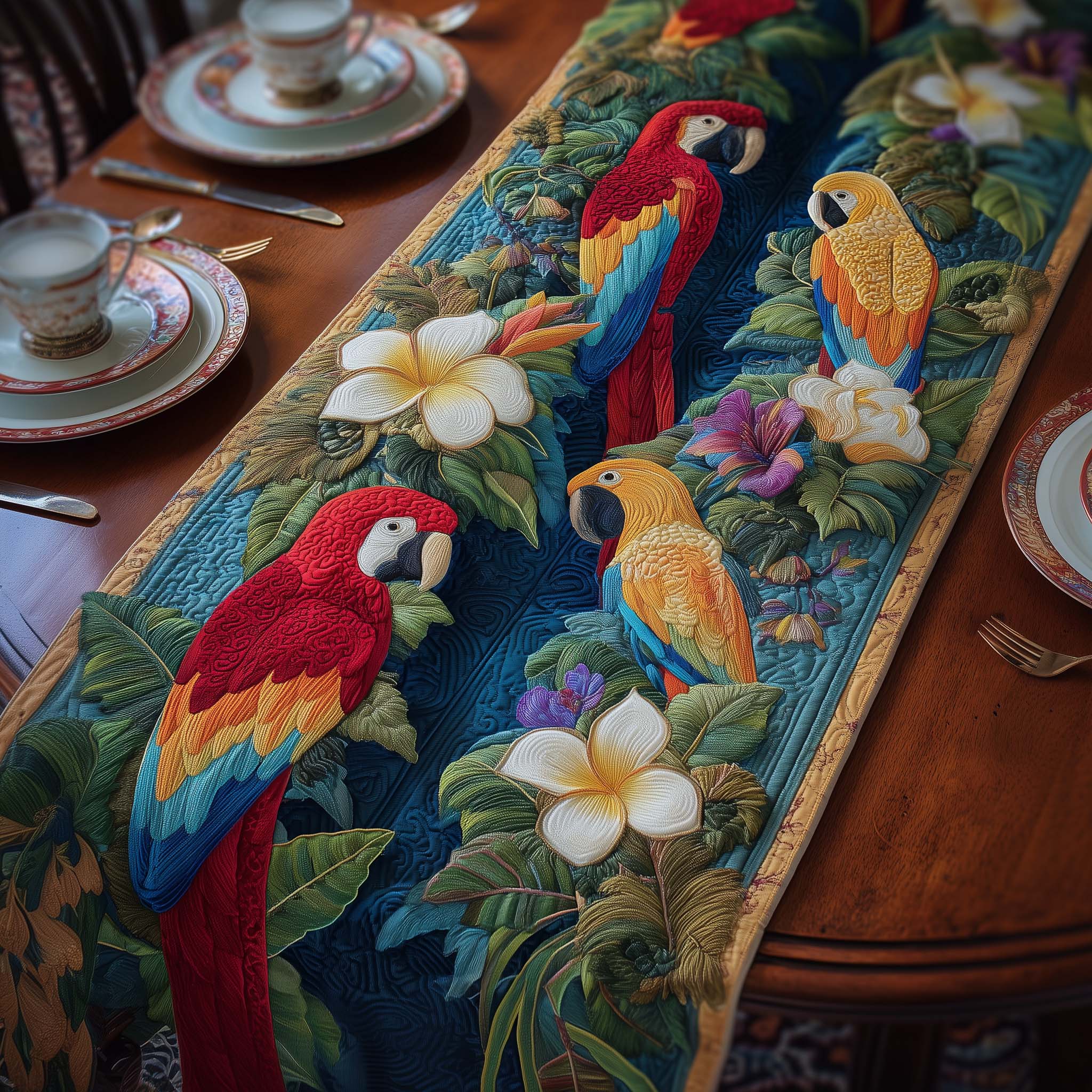 Tropical Parrot Quilted Table Runner Table Runner For Dining Table Gift For Parrot Lover
