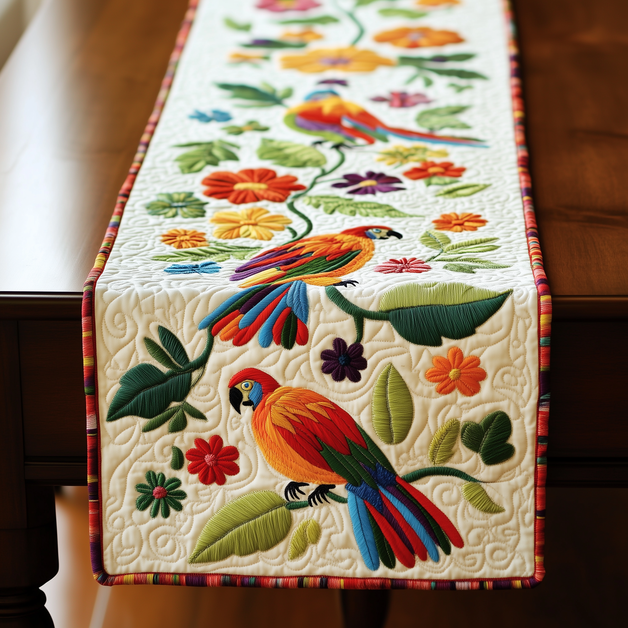 Tropical Parrots Quilted Table Runner Best Table Runner Parrot Themed Gifts