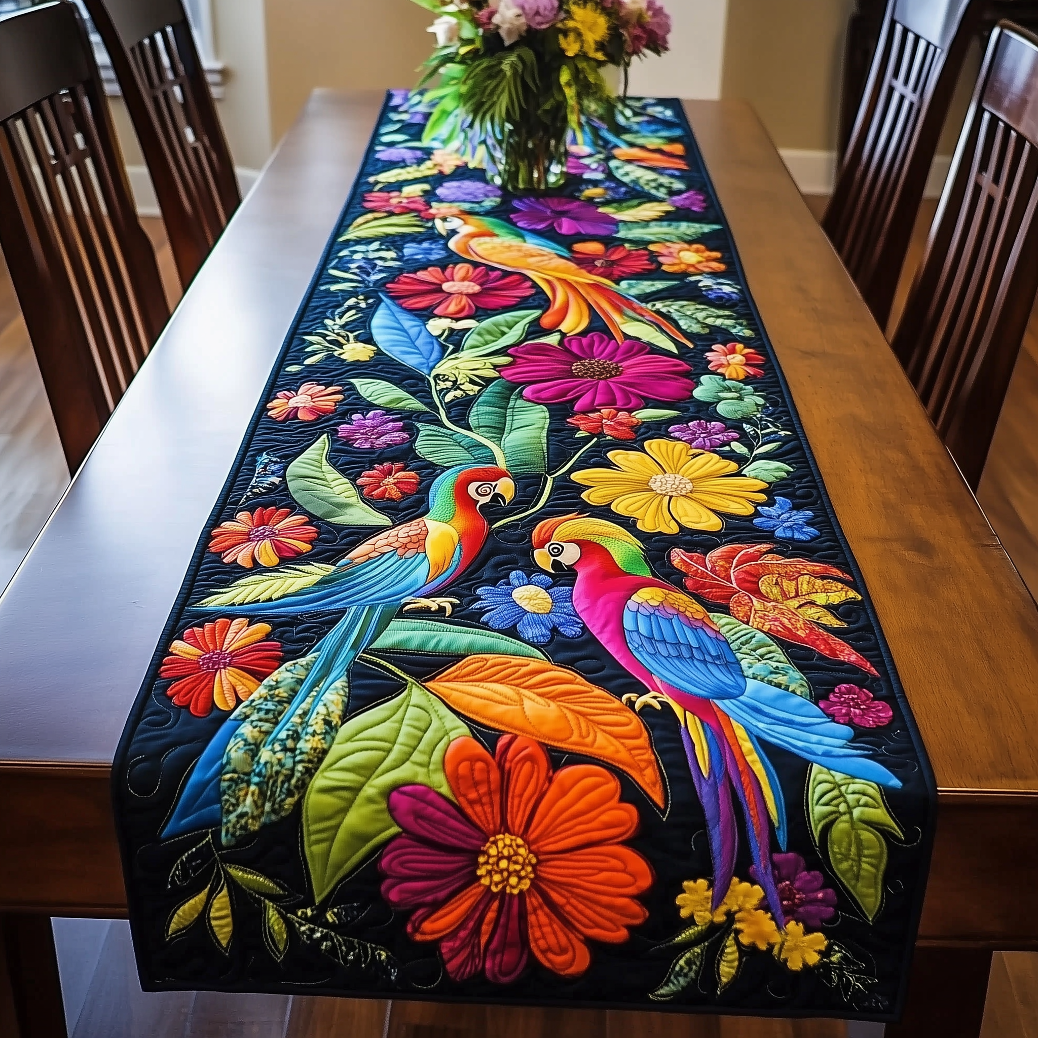 Tropical Parrots Quilted Table Runner Table Runners Long Parrot Themed Gifts