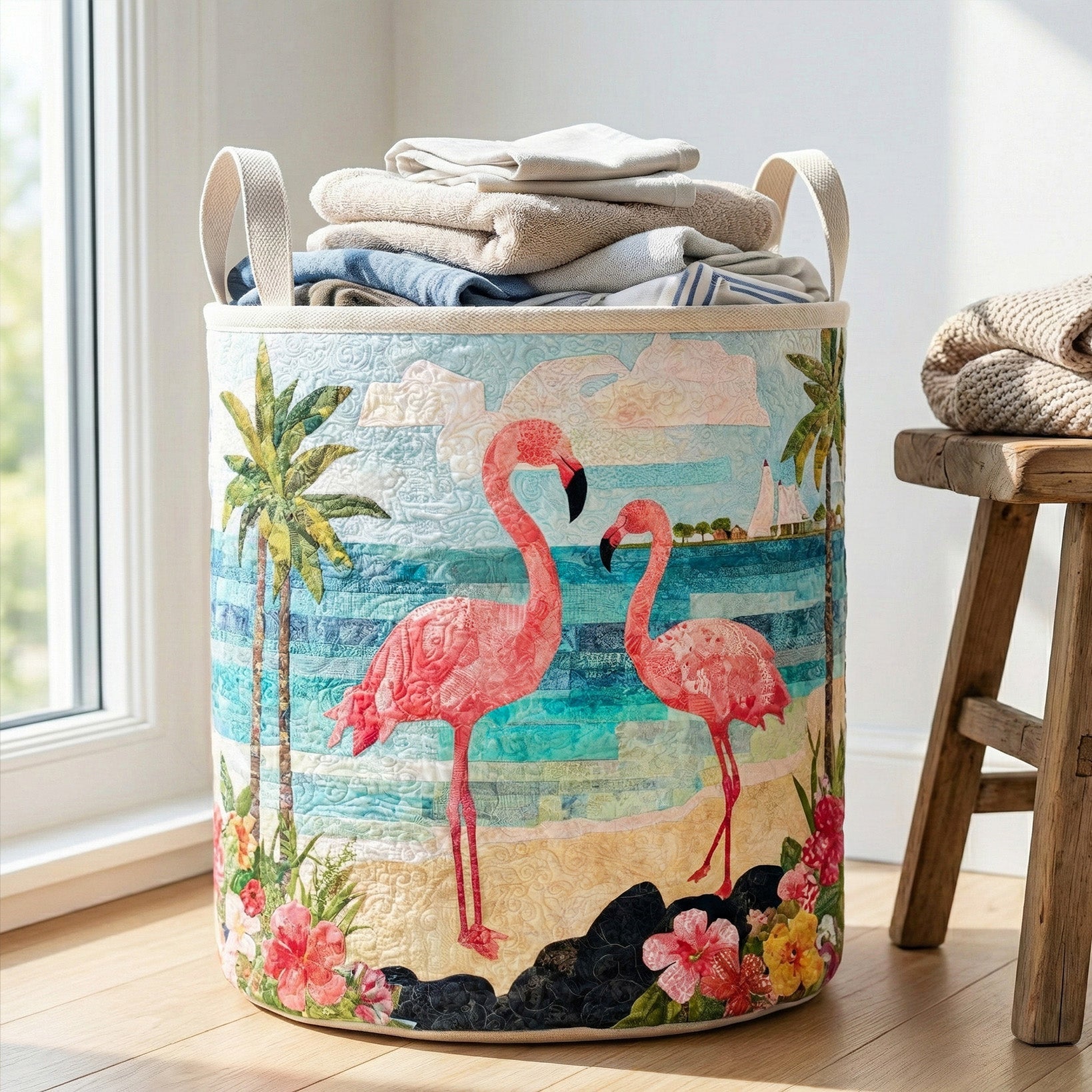 Tropical Patchwork Quilted Laundry Basket Home Decor Stores Flamingo Novelty Gifts